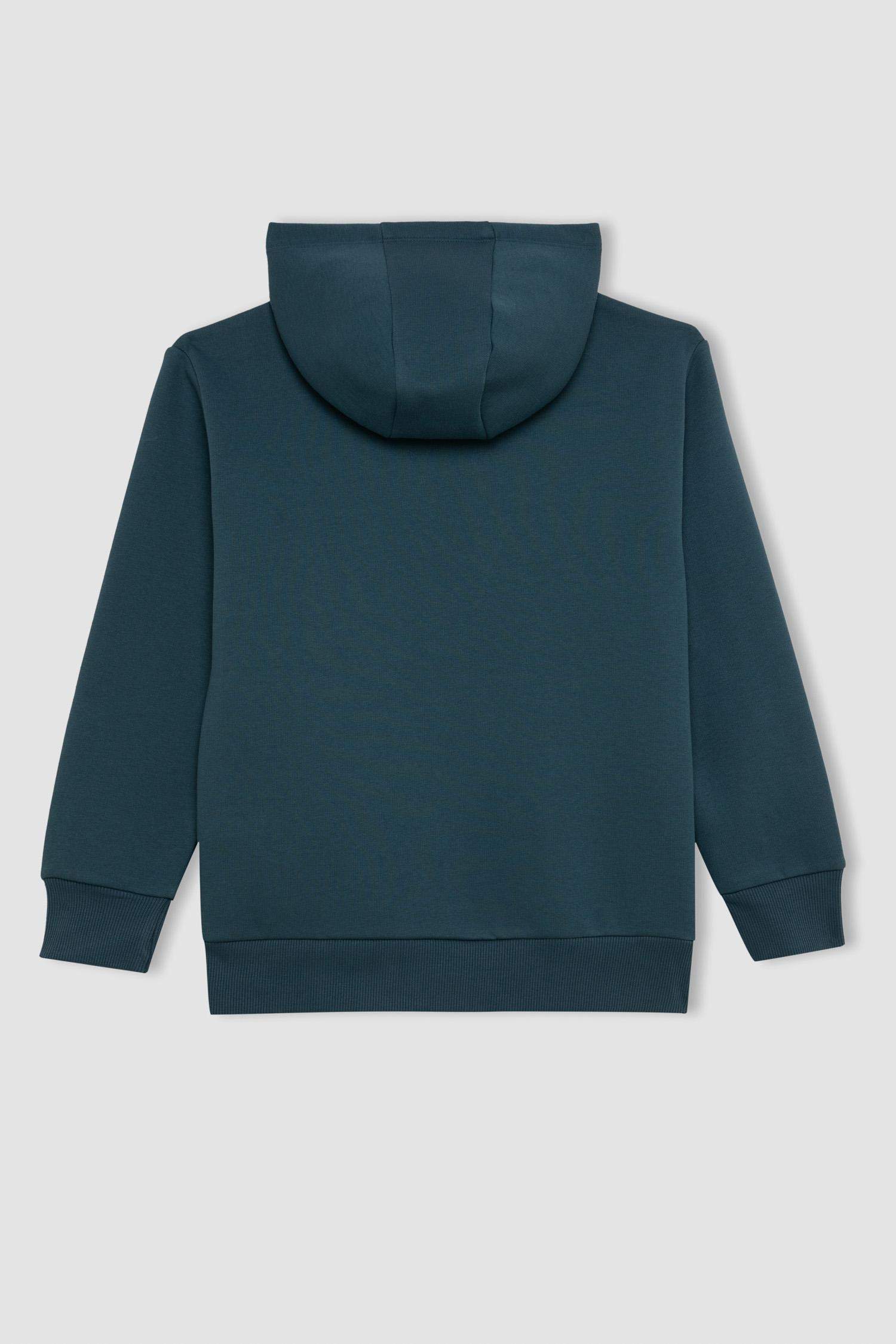 Erkek Çocuk Yazı Baskılı Cepli Kapüşonlu Okul Sweatshirt