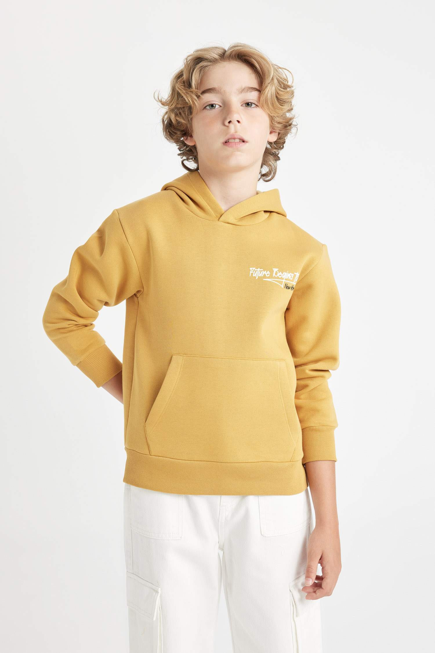 Erkek Çocuk Yazı Baskılı Cepli Kapüşonlu Okul Sweatshirt