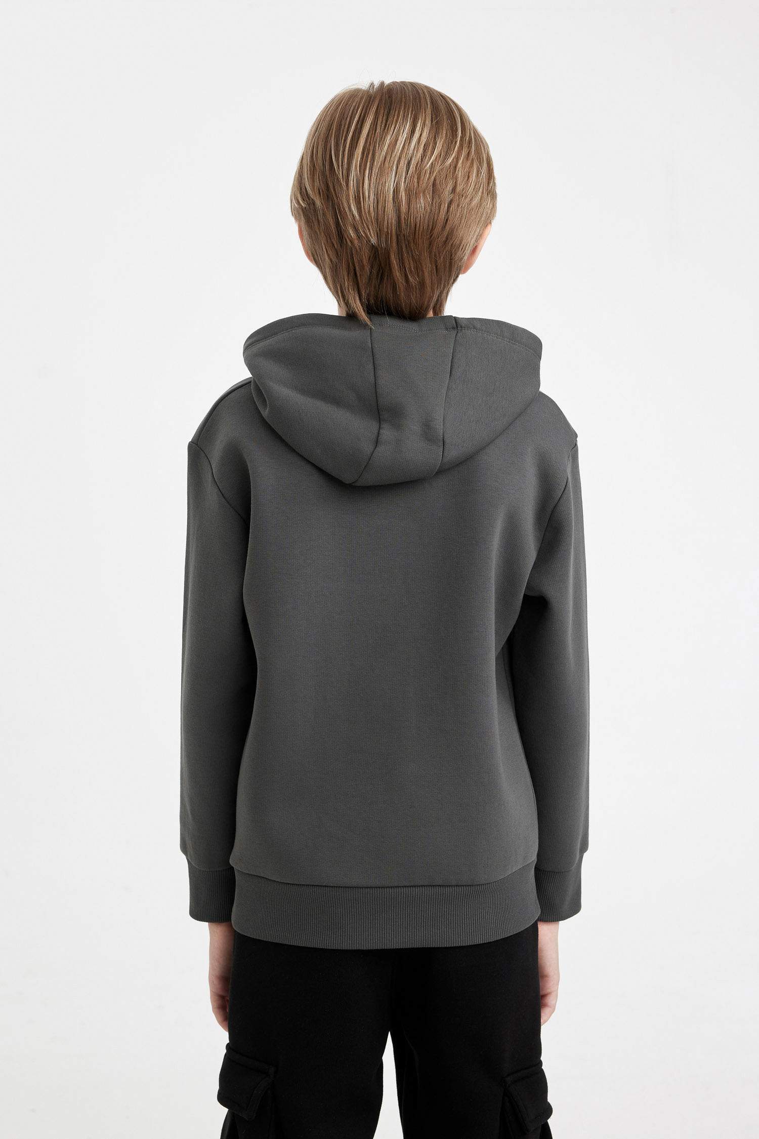 Erkek Çocuk Cepli Yazı Baskılı Kapüşonlu Okul Sweatshirt