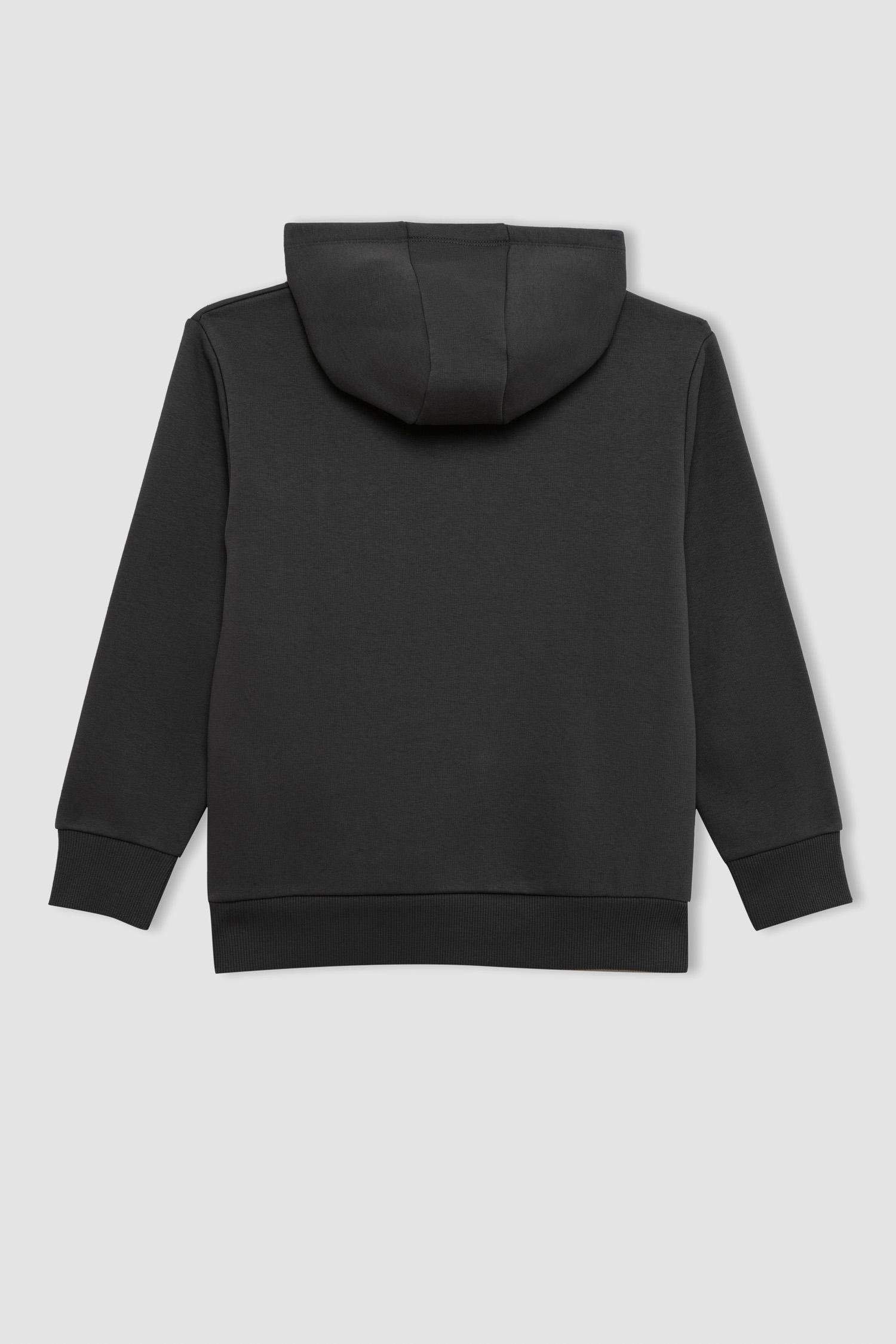 Erkek Çocuk Cepli Yazı Baskılı Kapüşonlu Okul Sweatshirt