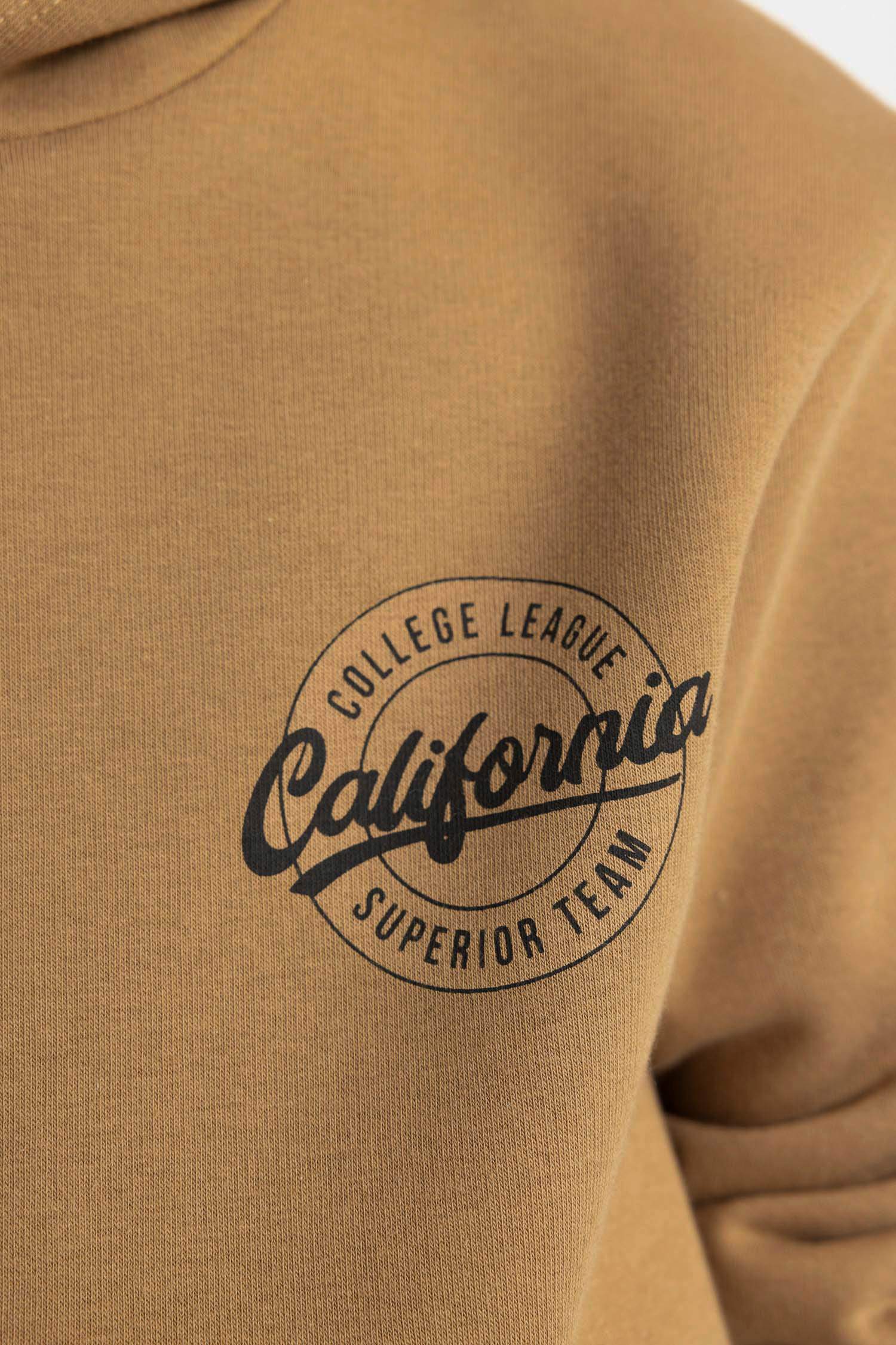 Erkek Çocuk Cepli Yazı Baskılı Kapüşonlu Okul Sweatshirt