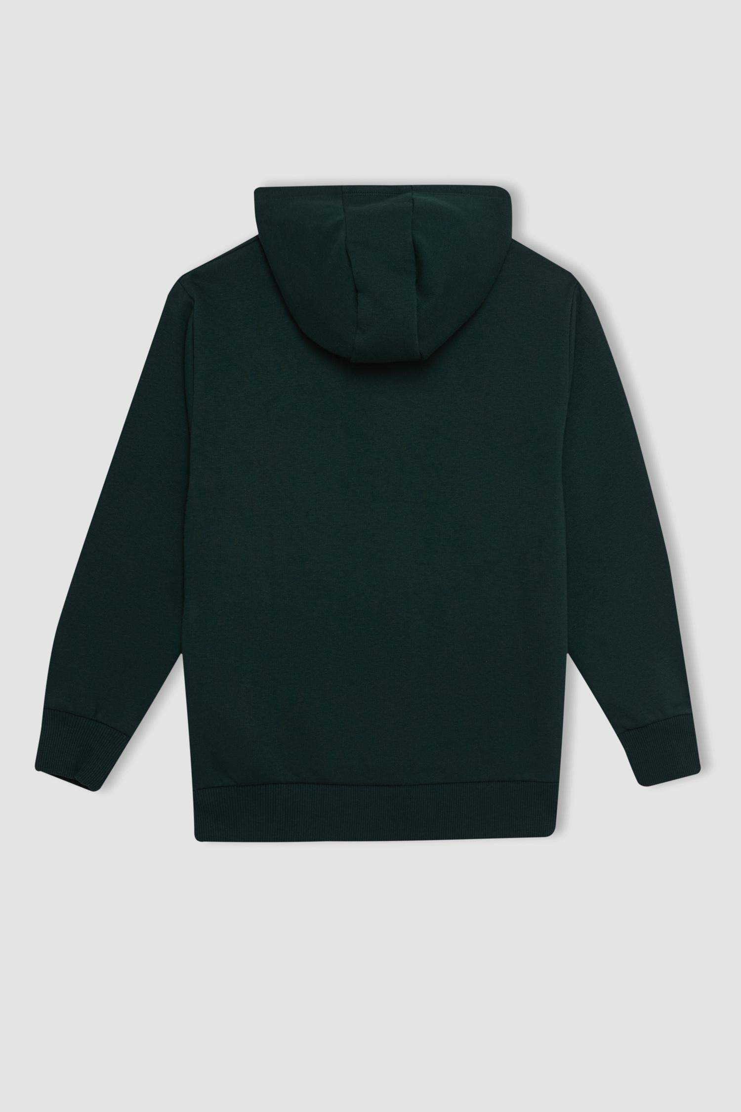 Erkek Çocuk Cepli Yazı Baskılı Kapüşonlu Okul Sweatshirt