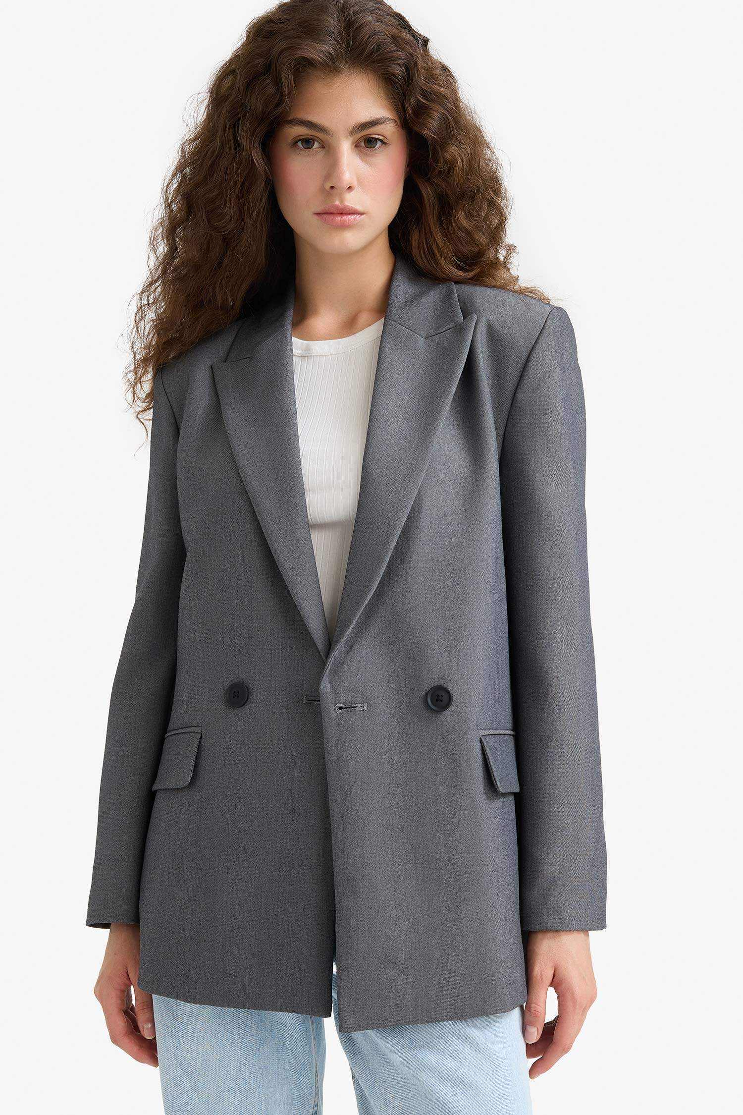 سترة بليزر قصة عادية بجيب