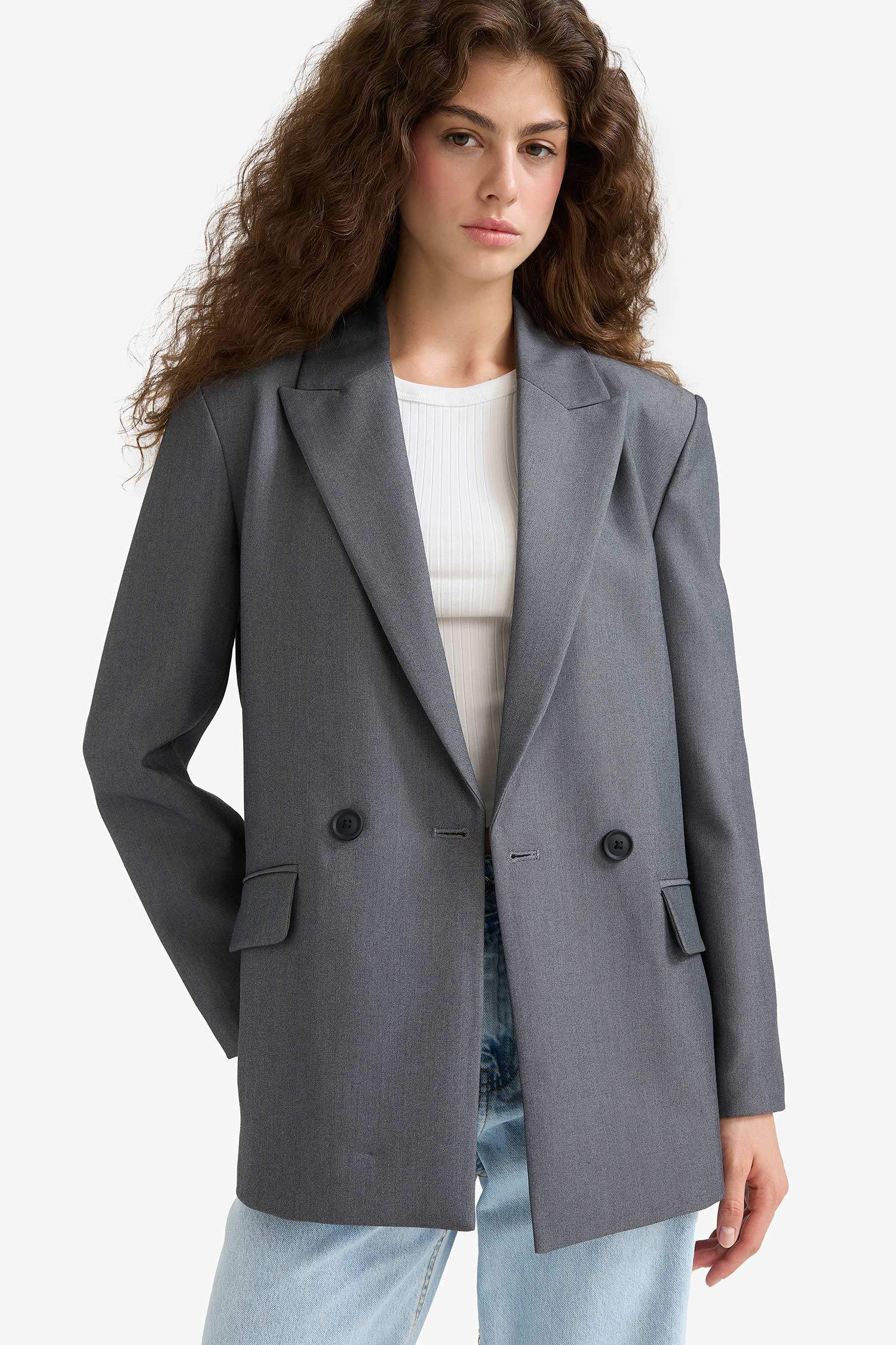 سترة بليزر قصة عادية بجيب