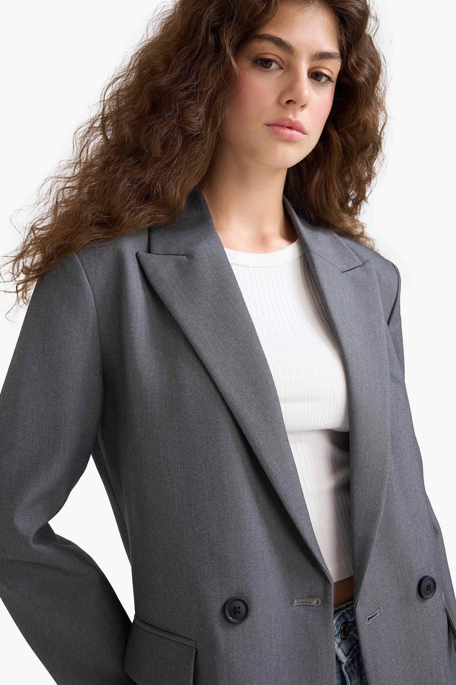 سترة بليزر قصة عادية بجيب