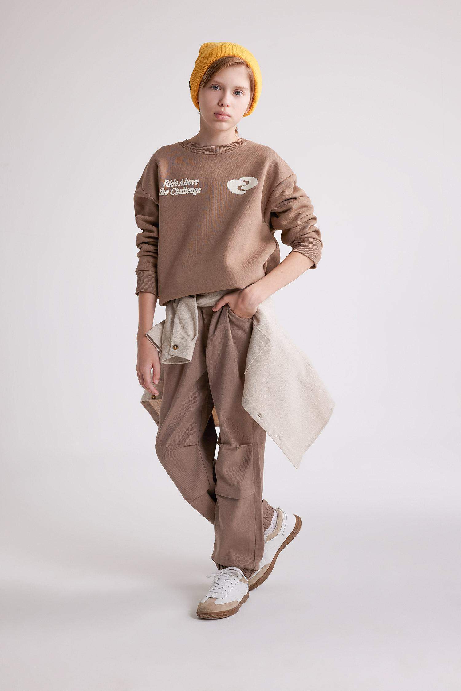 Erkek Çocuk Bağcıklı Beli ve Paçası Lastikli Cepli Jogger Gabardin Pantolon