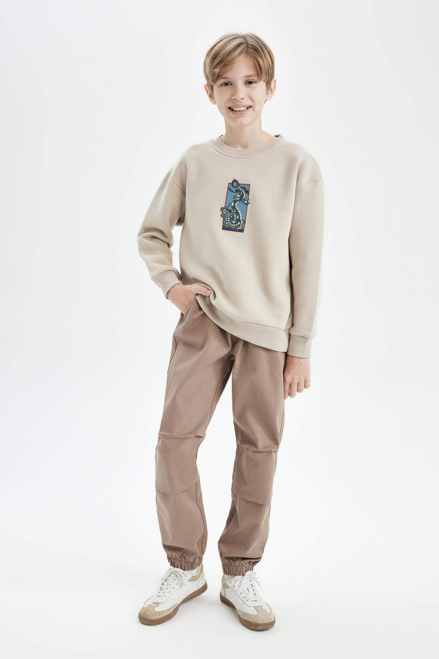 Erkek Çocuk Bağcıklı Beli ve Paçası Lastikli Cepli Jogger Gabardin Pantolon