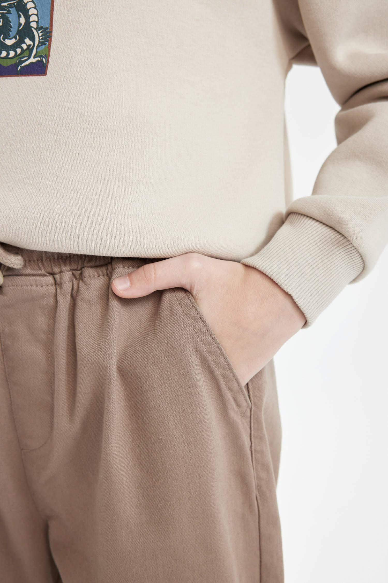 Erkek Çocuk Bağcıklı Beli ve Paçası Lastikli Cepli Jogger Gabardin Pantolon