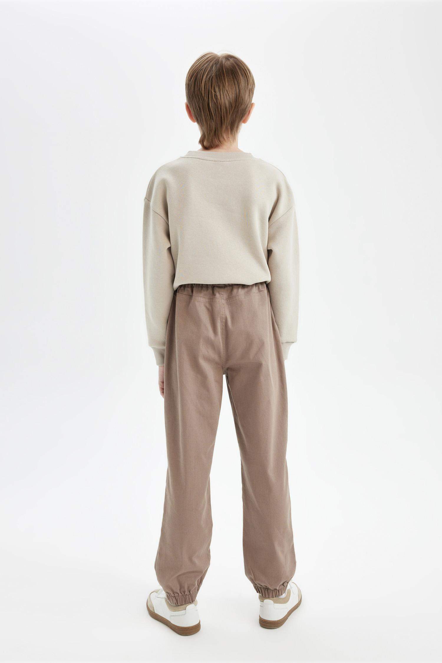 Erkek Çocuk Bağcıklı Beli ve Paçası Lastikli Cepli Jogger Gabardin Pantolon