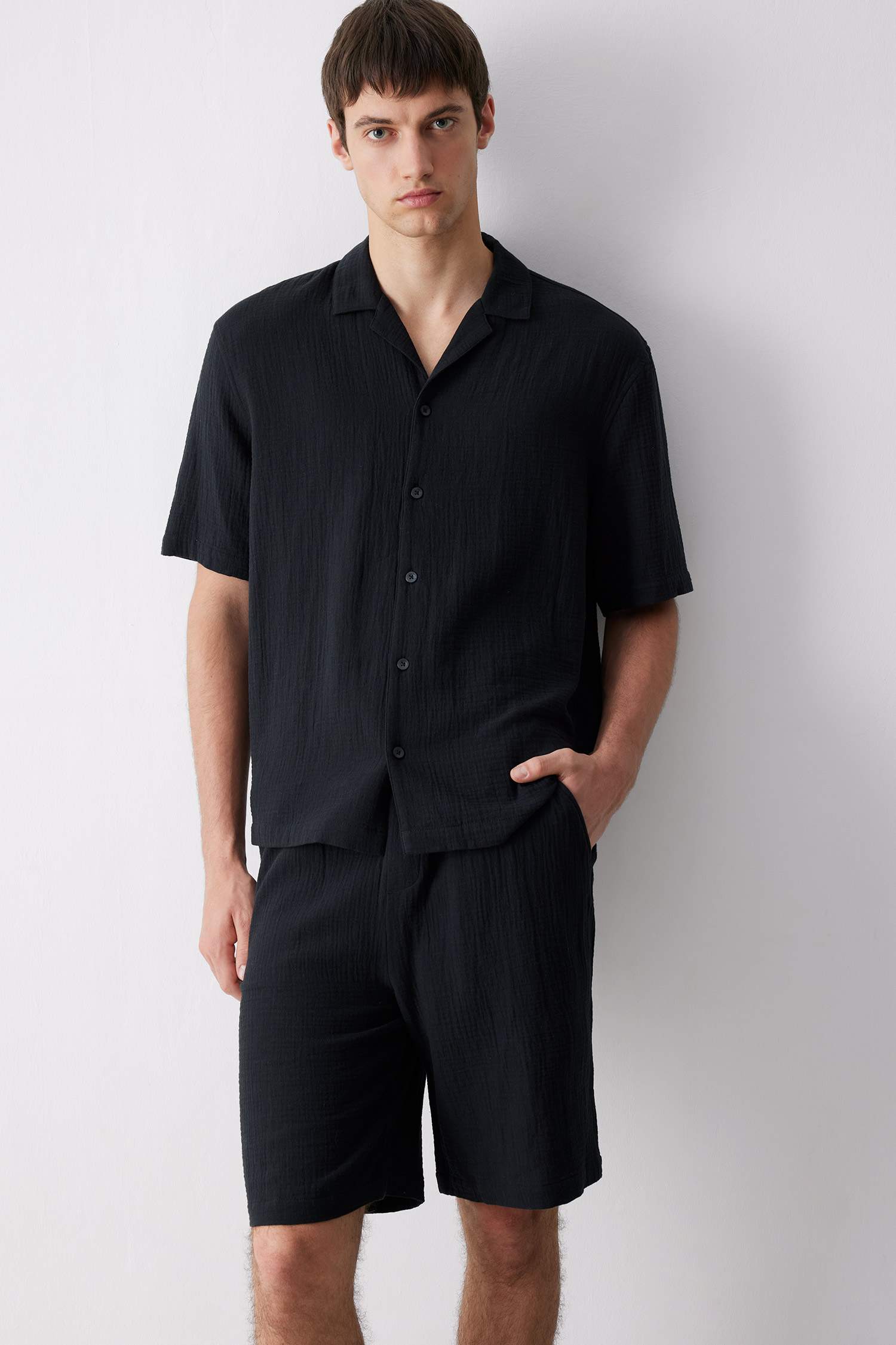 Relax Fit с воротником поло, хлопковая летняя, с коротким рукавом рубашка