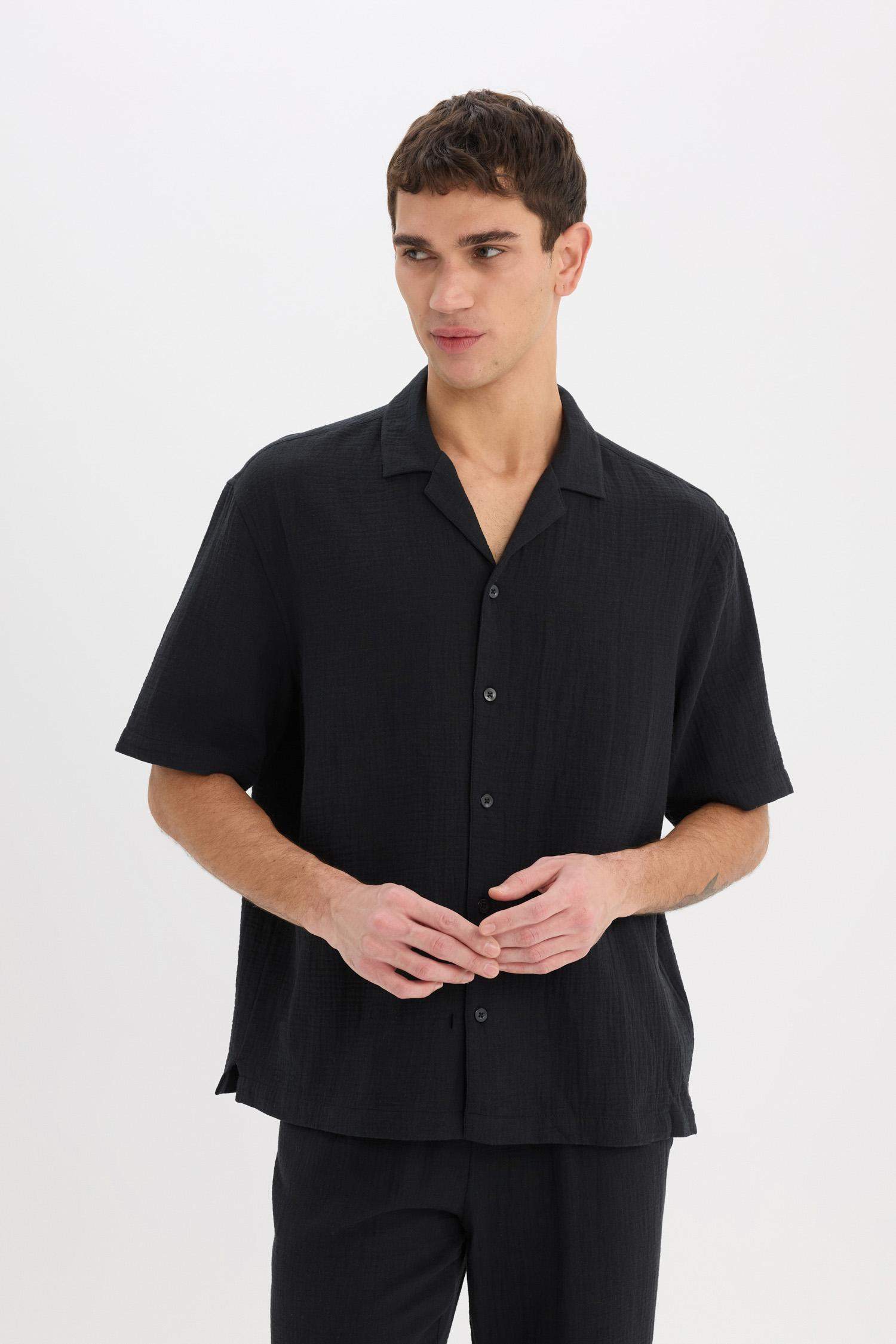 Relax Fit с воротником поло, хлопковая летняя, с коротким рукавом рубашка