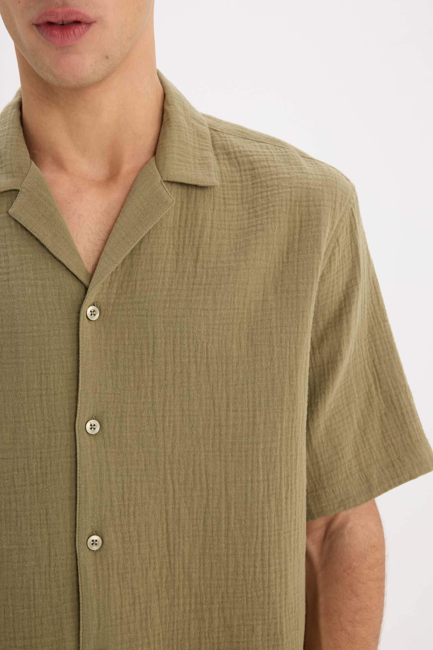 قميص نص كم قطن قصة مريحة بياقة بولو