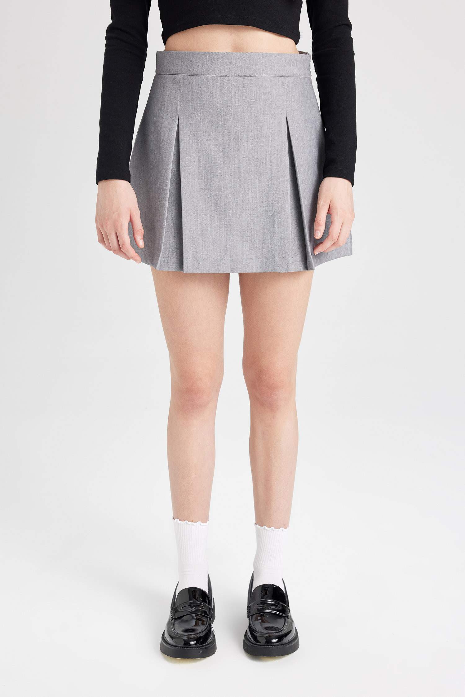 Coool Yüksek Bel Basic Düz Pamuk Yan Fermuarlı Mini Şort Etek