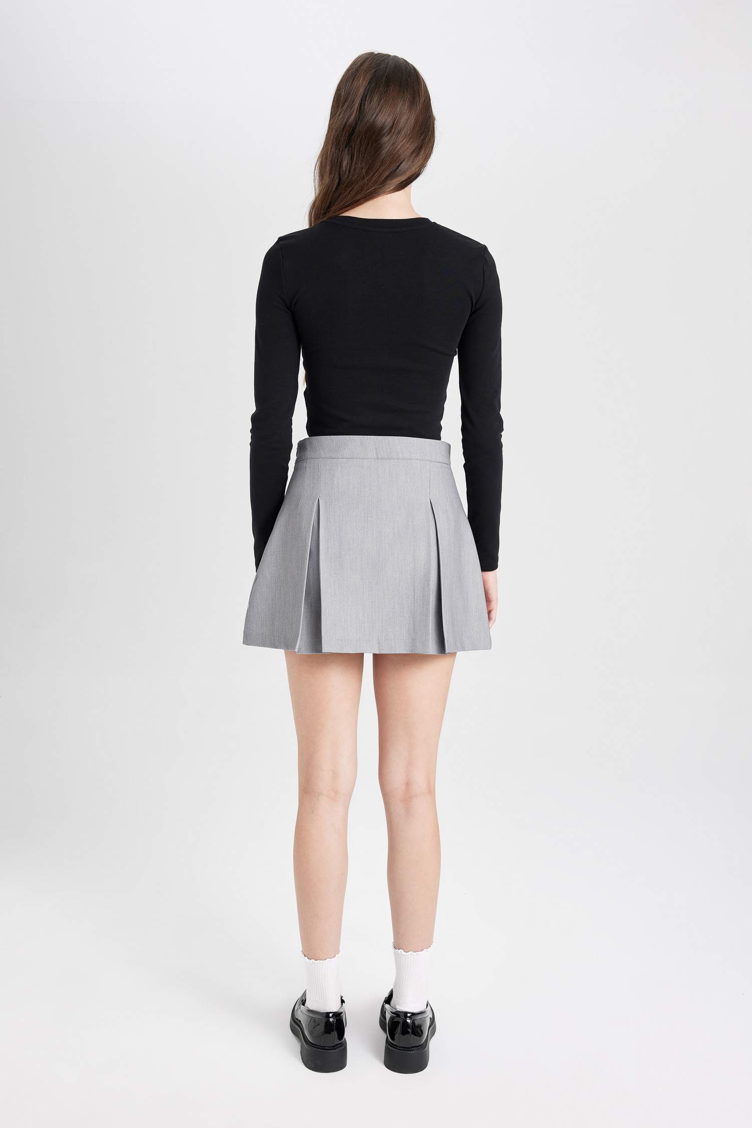 Coool Yüksek Bel Basic Düz Pamuk Yan Fermuarlı Mini Şort Etek