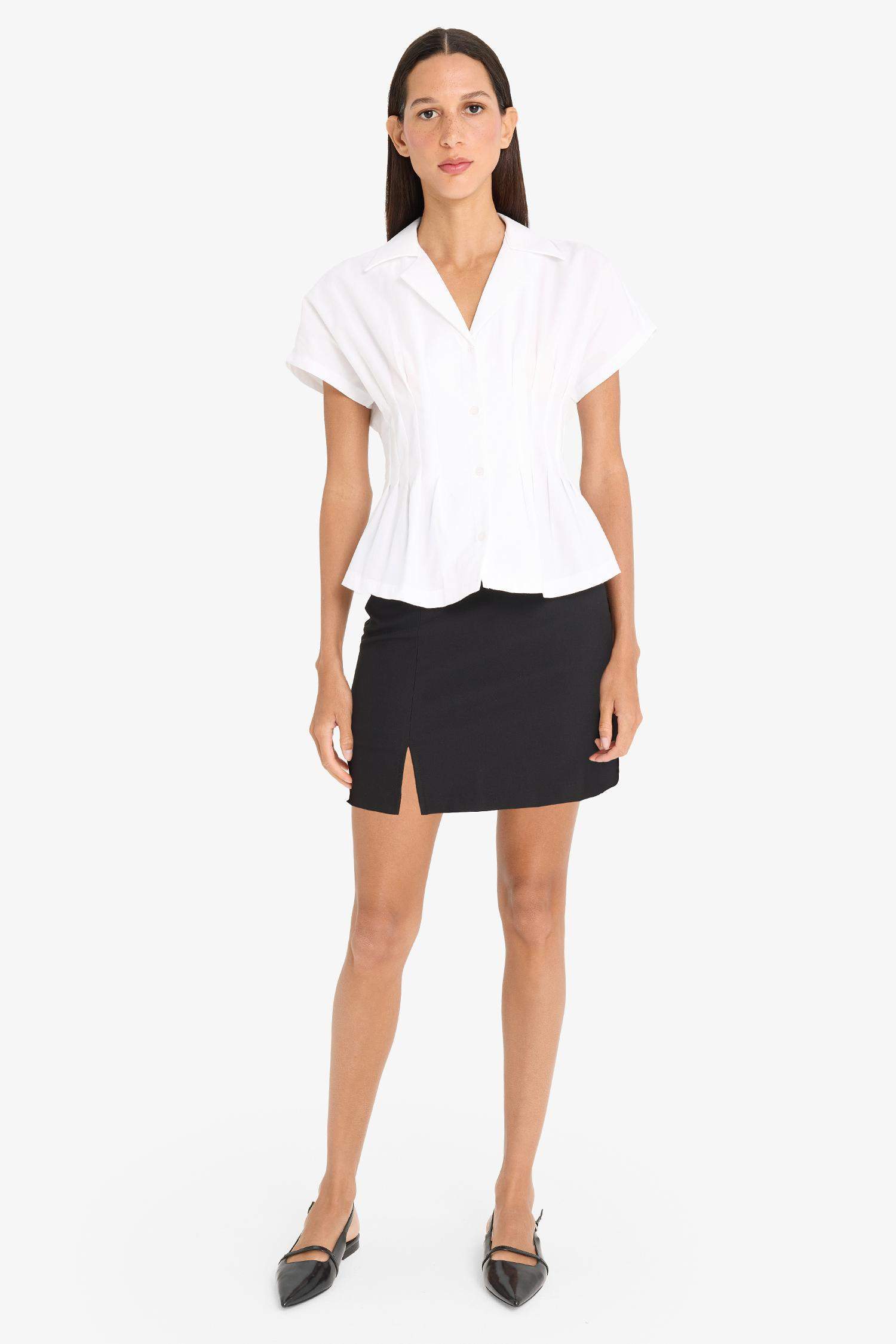 Coool Yüksek Bel Basic Düz Pamuk Astarlı Yırtmaçlı Siyah Mini Şort Etek