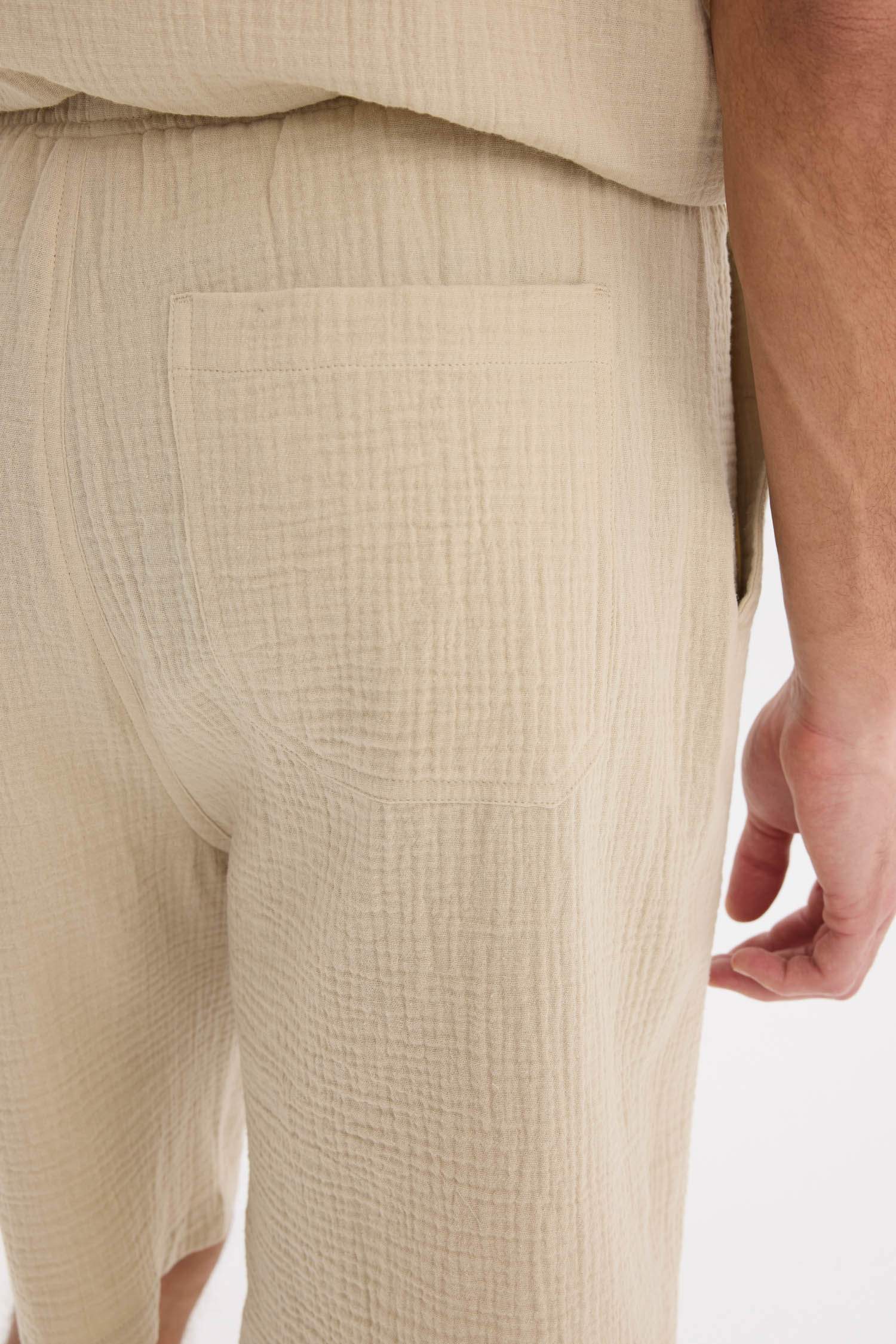 %100 Pamuk Relax Fit Cepli Basic Düz Bermuda Şort