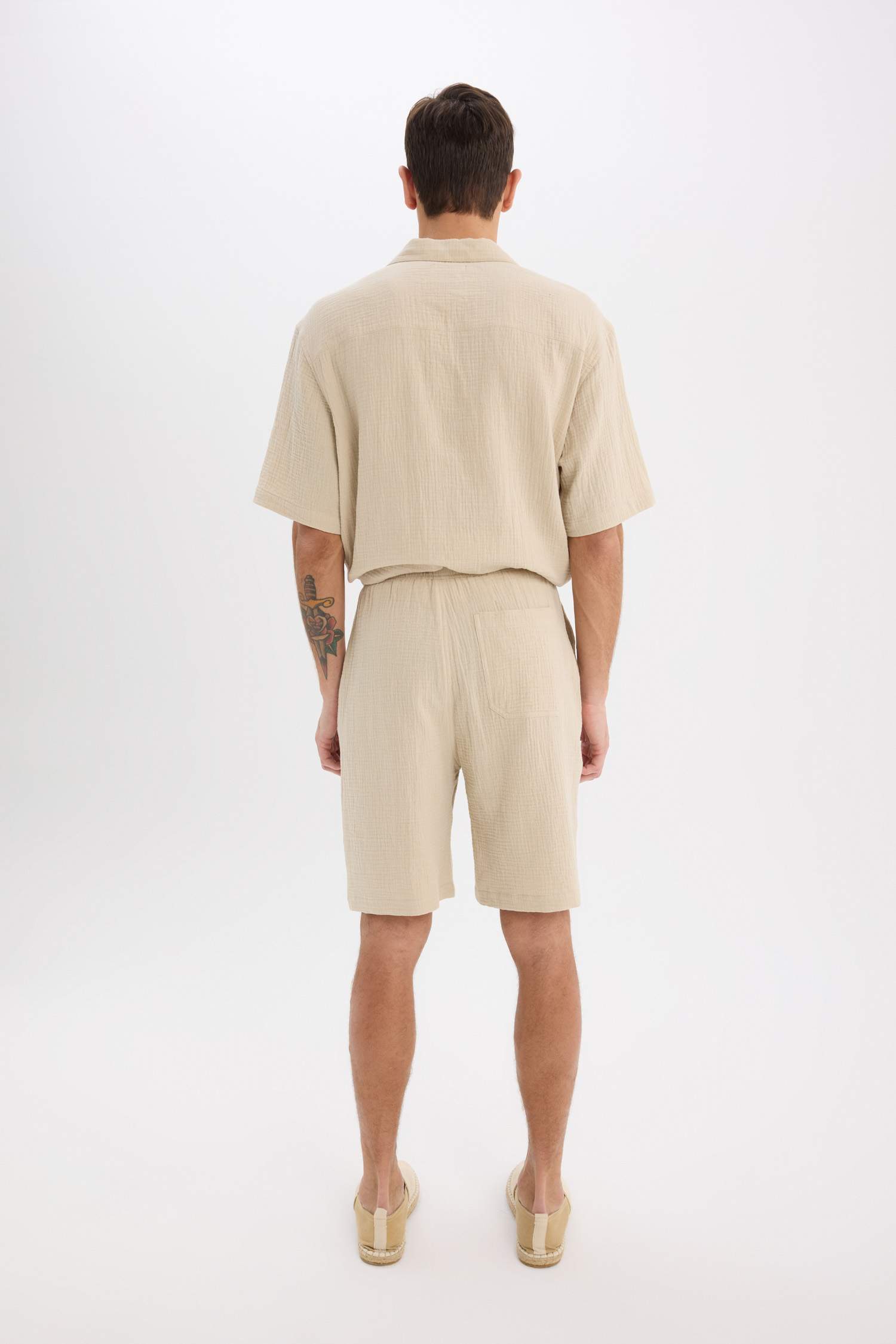 %100 Pamuk Relax Fit Cepli Basic Düz Bermuda Şort