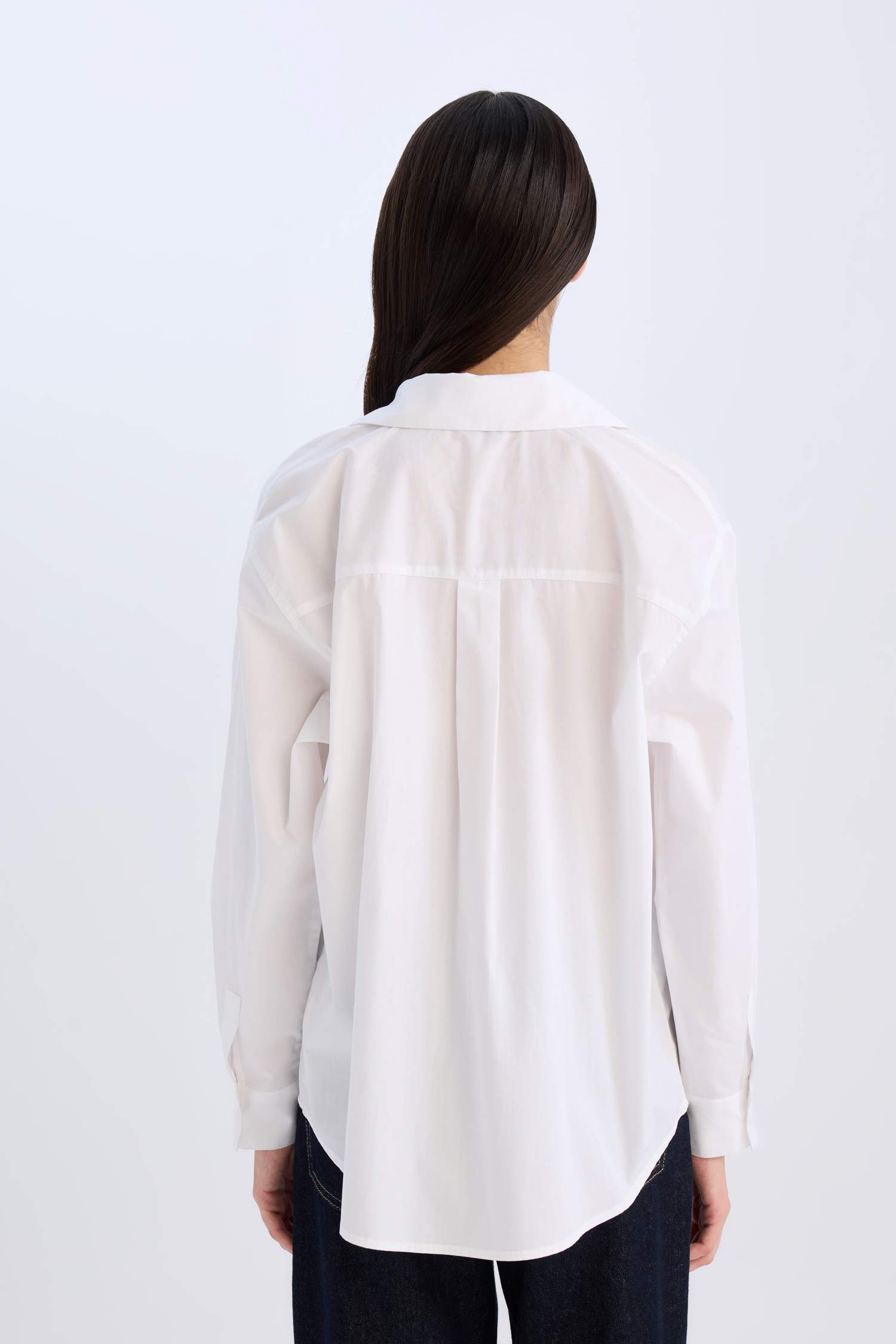 Oversize Fit Shirt Collar Poplin Long Sleeve Shirt