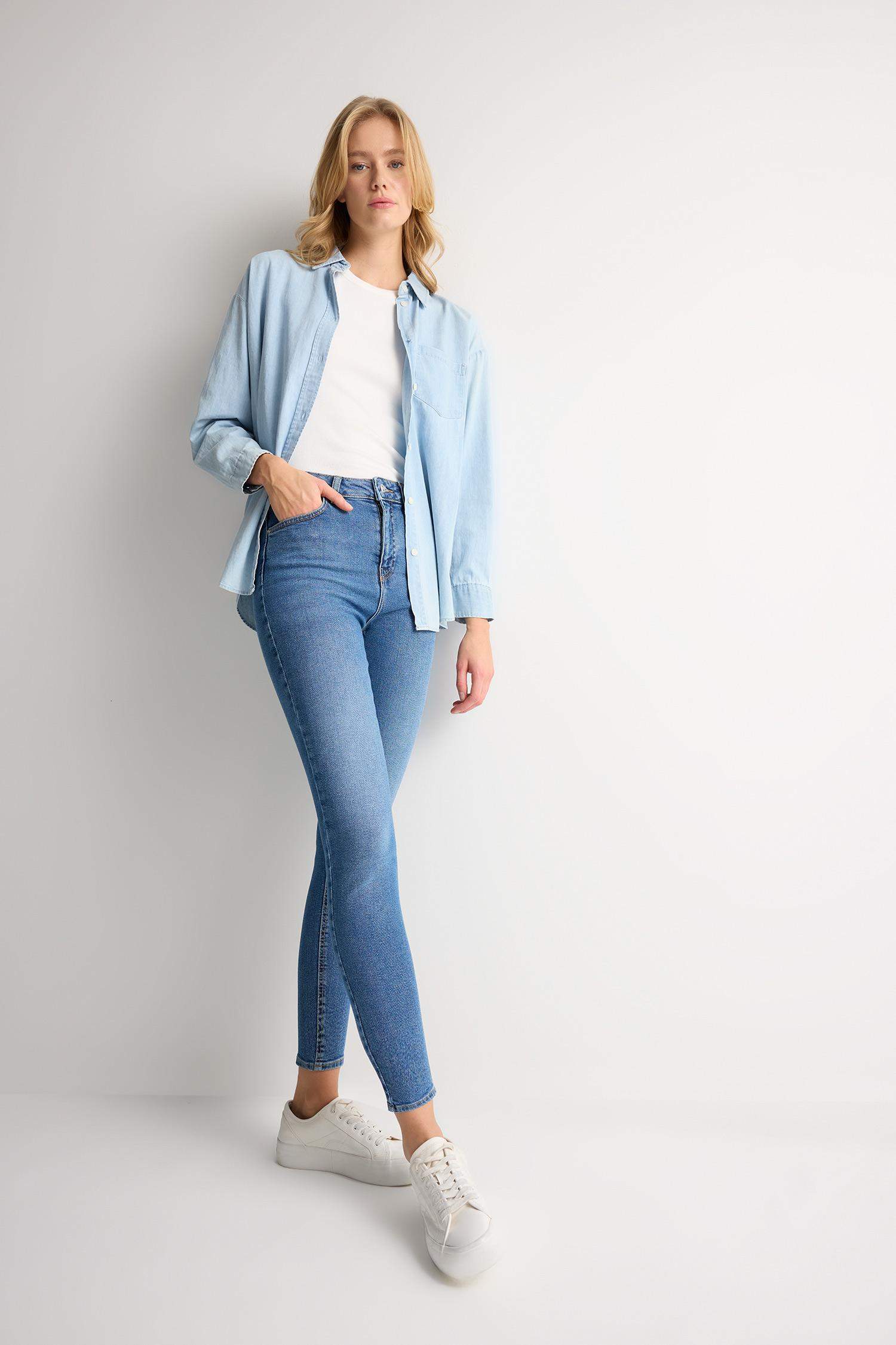 Skinny Fit Yüksek Bel Bilek Boy Jean Pantolon