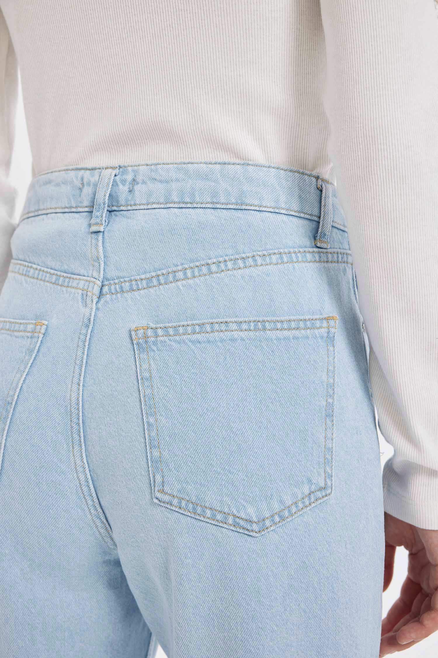 Lina Mom Fit Yüksek Bel Rahat Kalıp Hafif Dar Paça Bilek Boy Jean Yıkamalı Pantolon