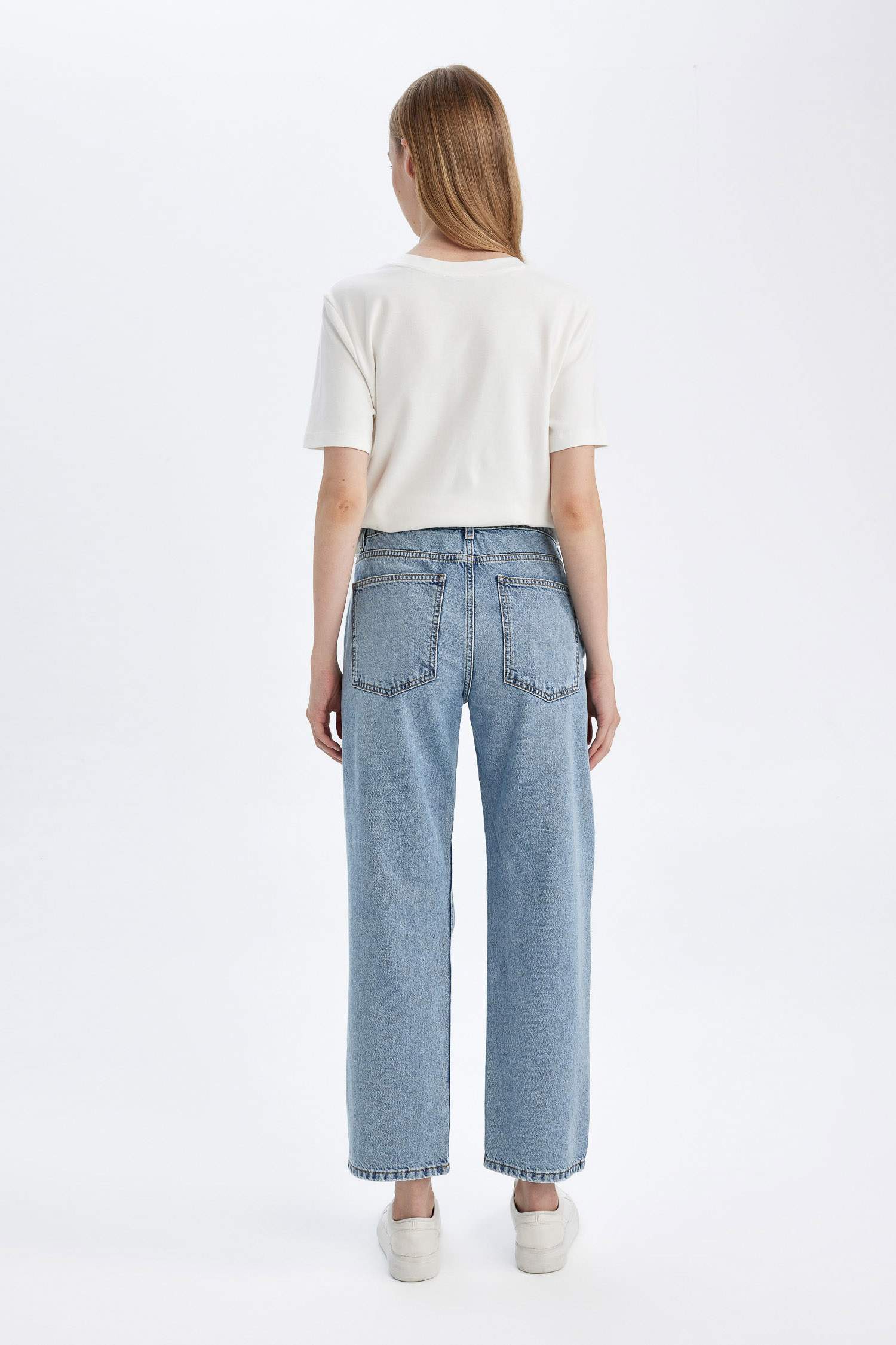 Jean Boyfriend Taille normale délavé à déchirures Longueur de cheville