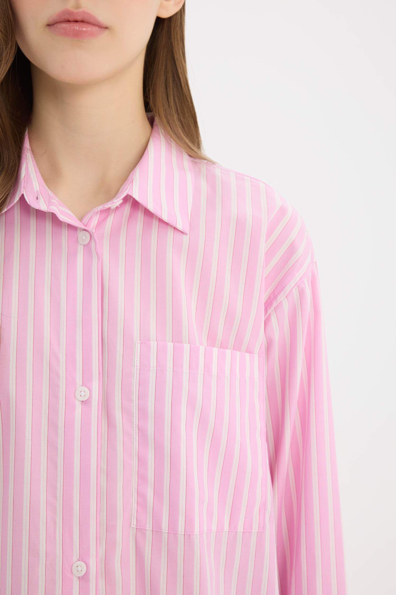 Oversize Fit Shirt Collar Poplin Striped Long Sleeve Shirt