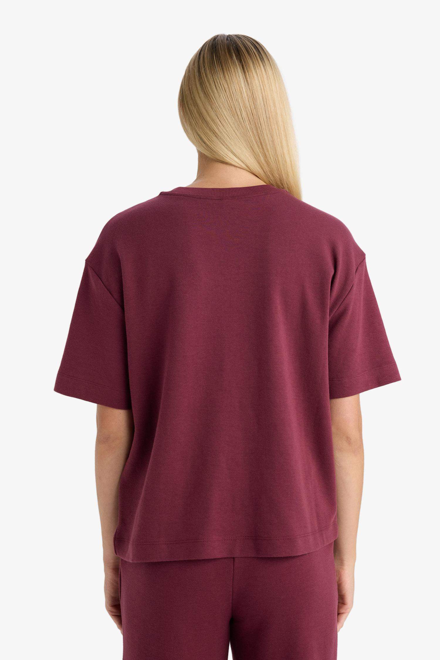 Oversize Geniş Kalıp Bisiklet Yaka Basic Düz Kısa Kollu Tişört