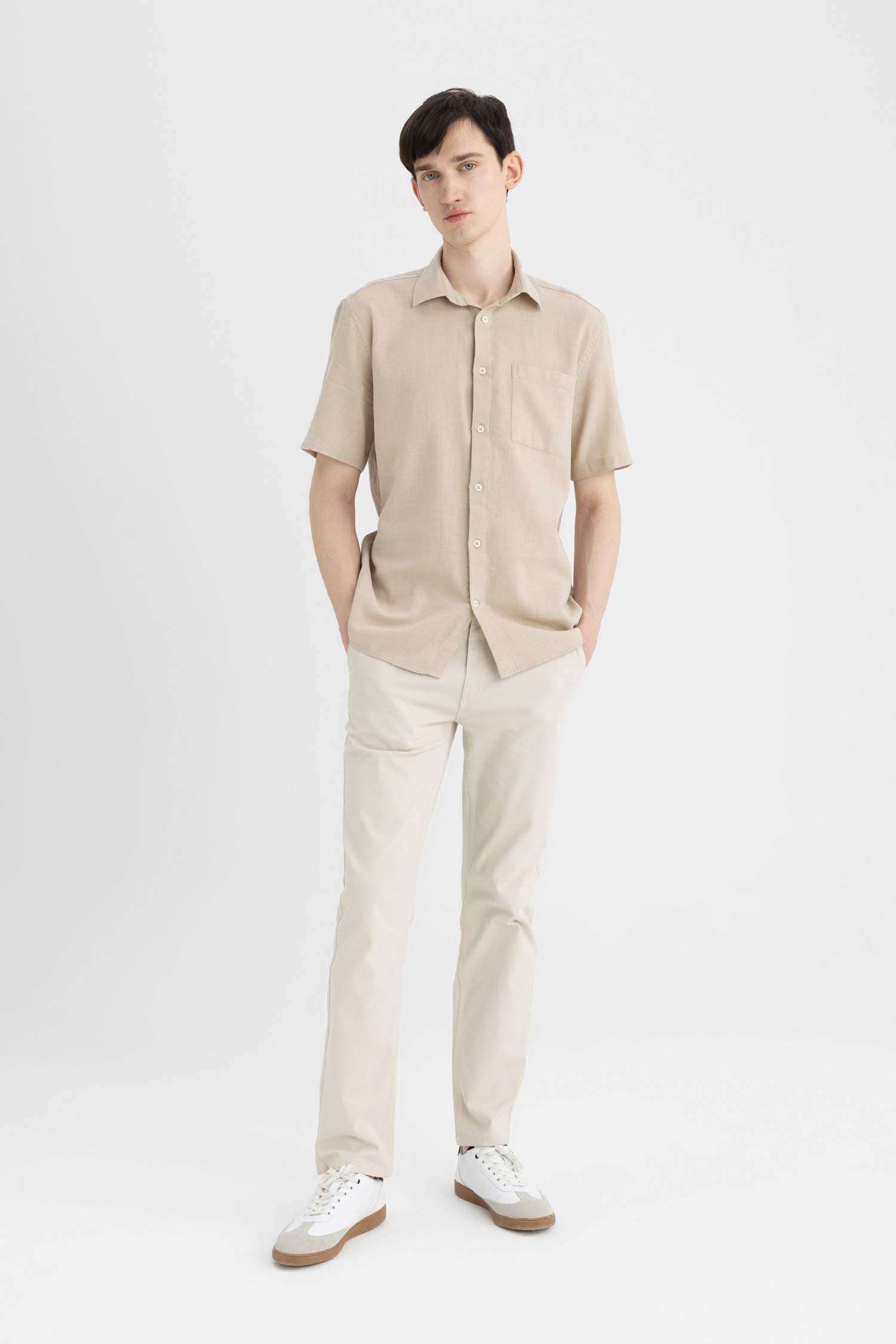 Regular Fit Polo Collar Cotton Short Sleeve Shirt