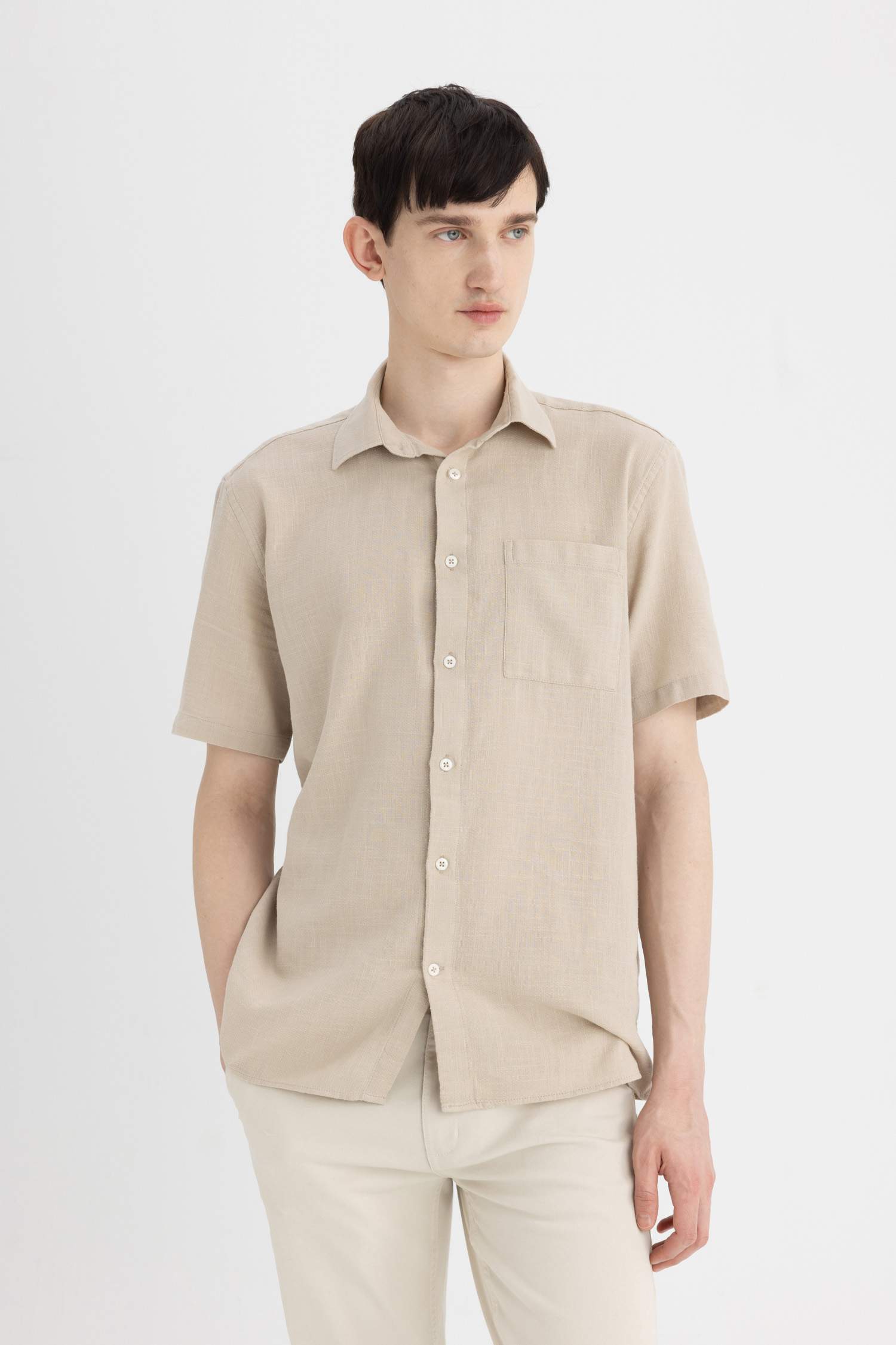 Regular Fit Polo Collar Cotton Short Sleeve Shirt