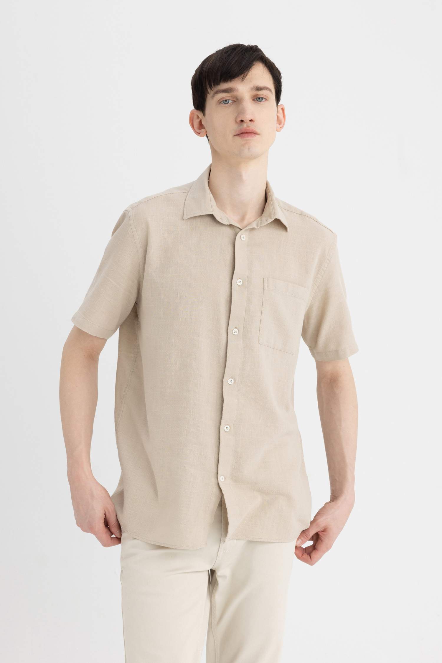 Regular Fit Polo Collar Cotton Short Sleeve Shirt