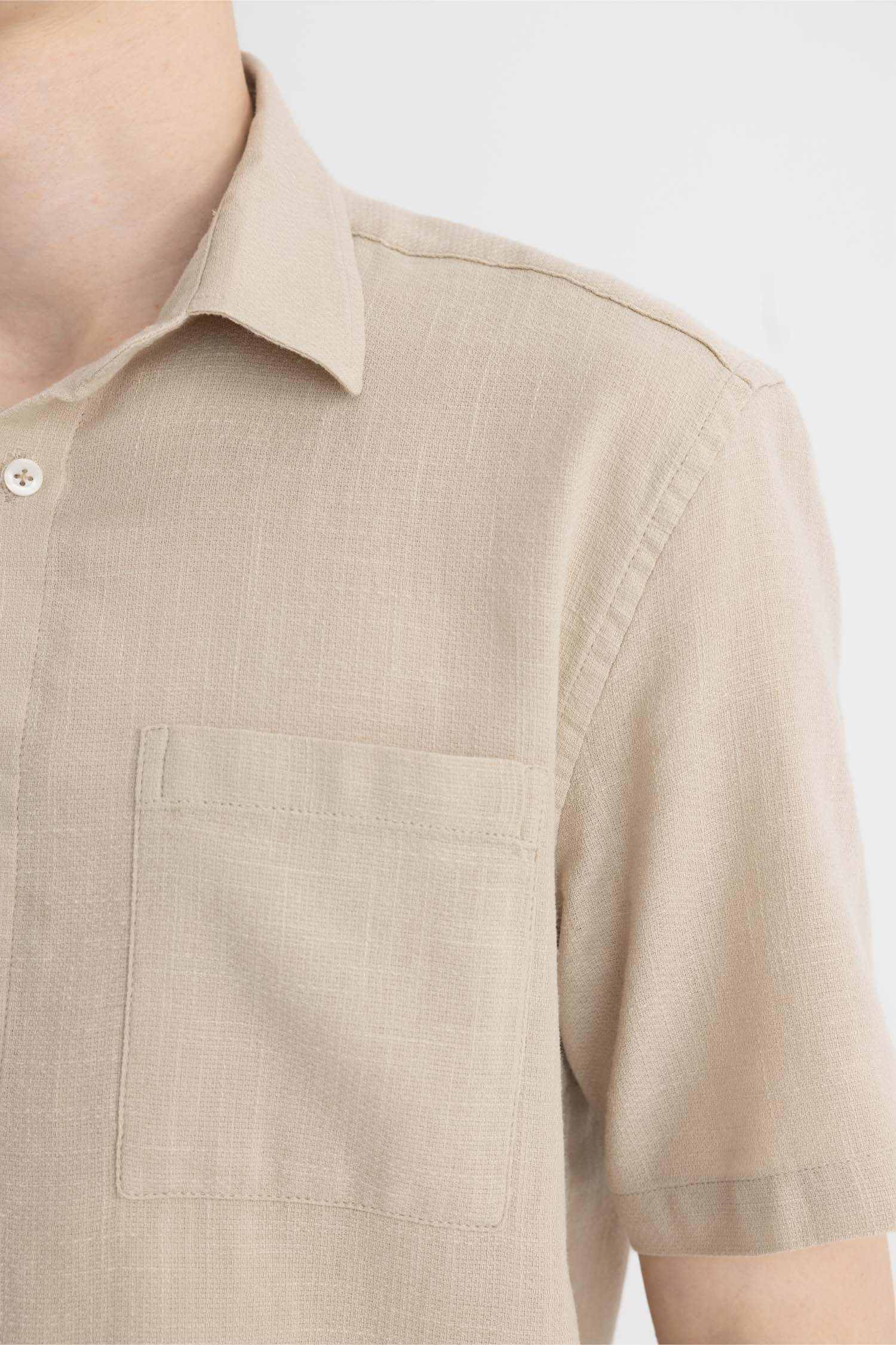 Chemise à manches courtes en coton, col polo, coupe régulière