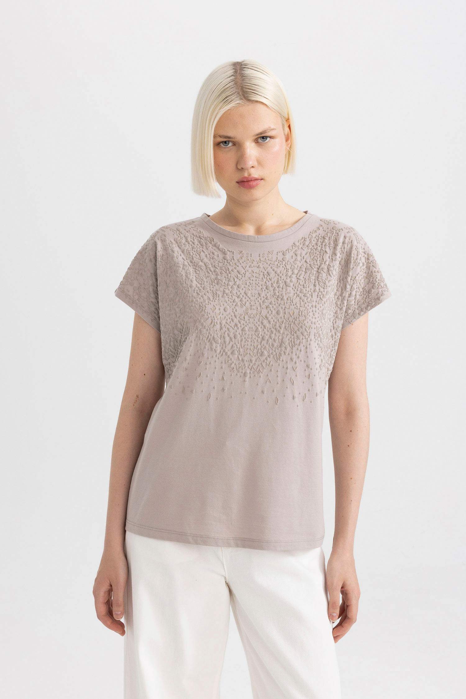 Bisiklet Yaka Puf Baskılı Kısa Kollu Tişört