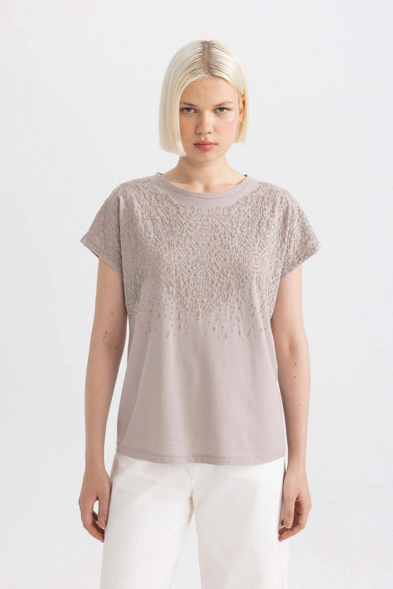 Bisiklet Yaka Puf Baskılı Kısa Kollu Tişört