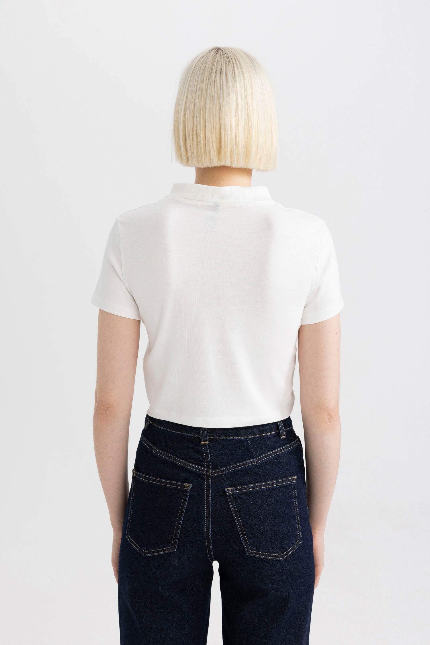 Fitted Polo Neck Slogan Printed T-Shirt