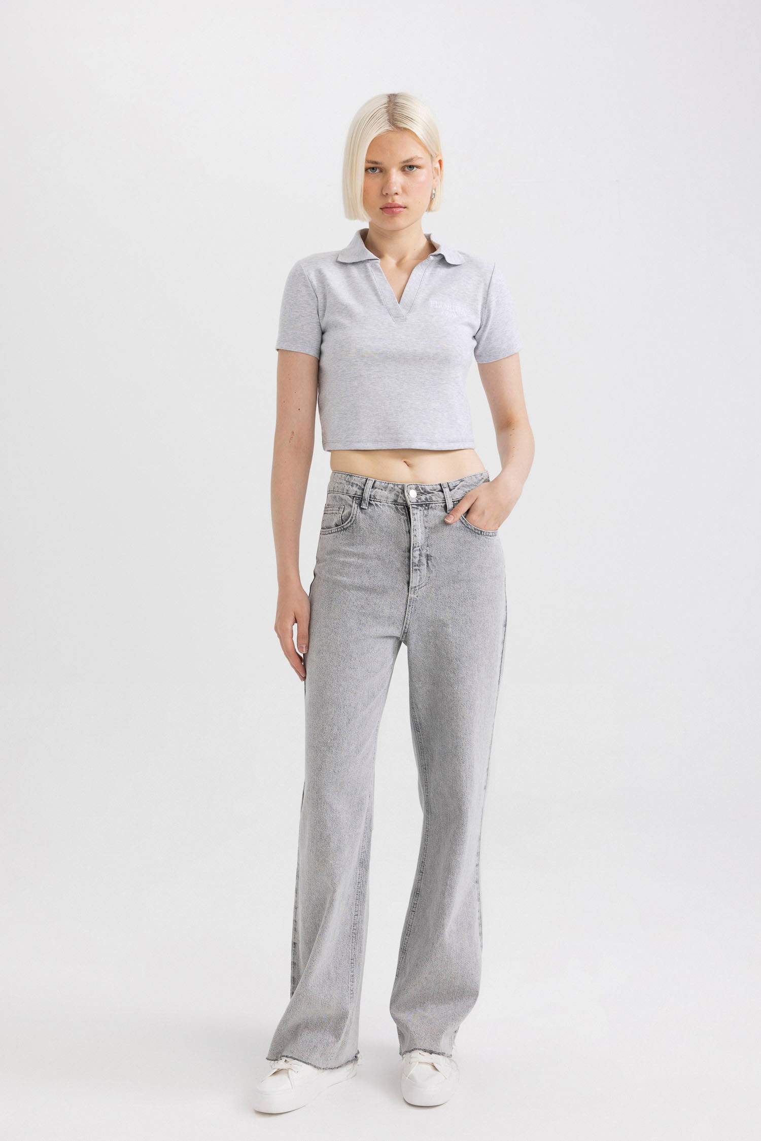 Fitted Polo Neck Slogan Printed T-Shirt