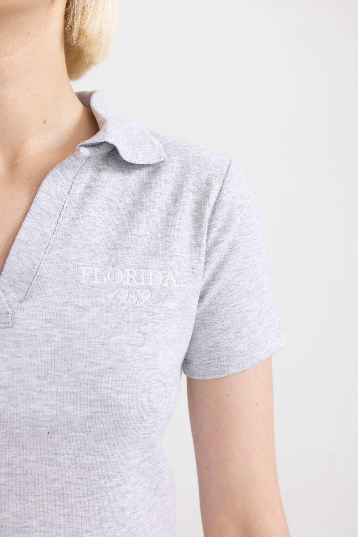 Fitted Polo Neck Slogan Printed T-Shirt