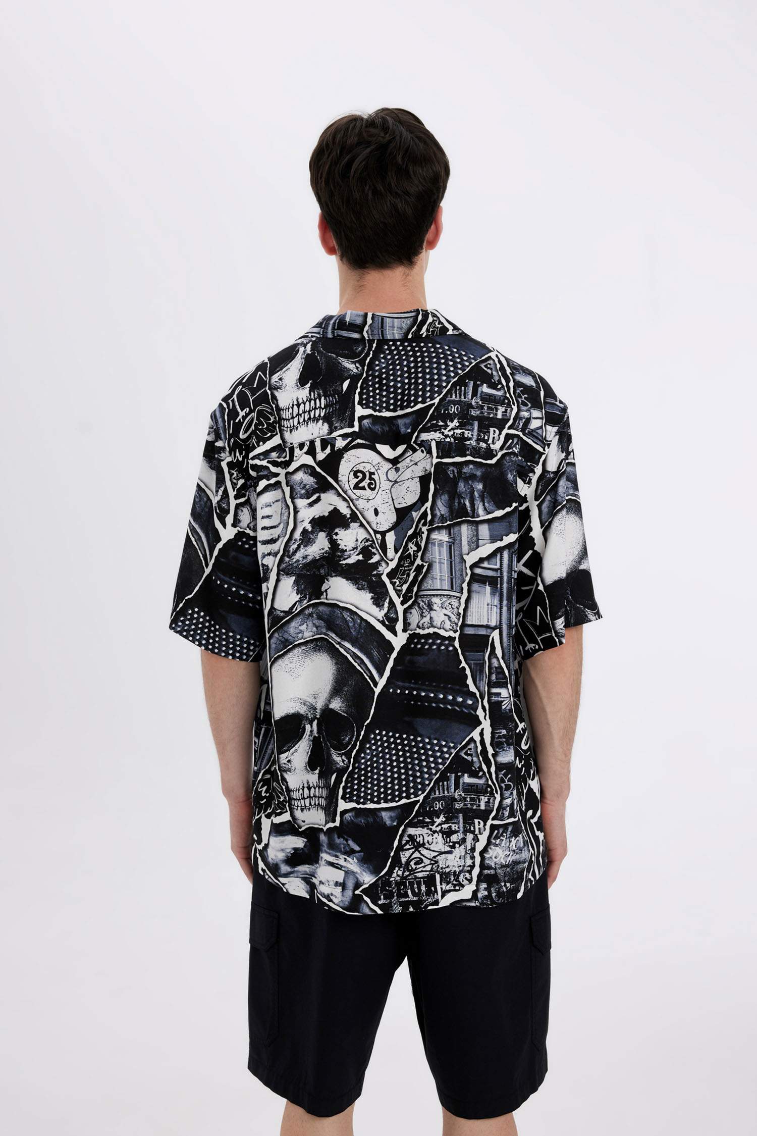 Relax Fit Printed Viscose Short Sleeve Shirt