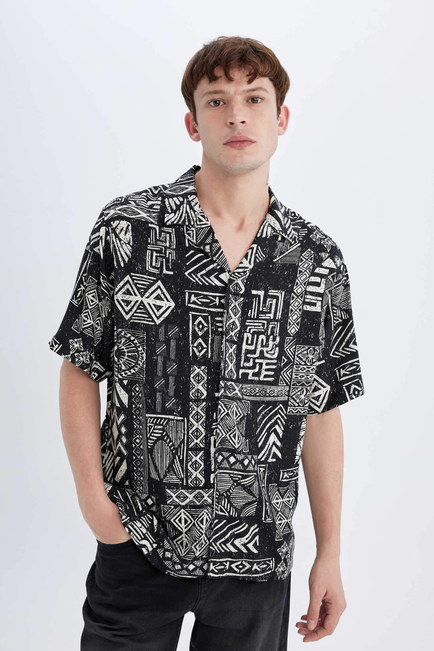 Regular Fit Printed Viscose Short Sleeve Shirt