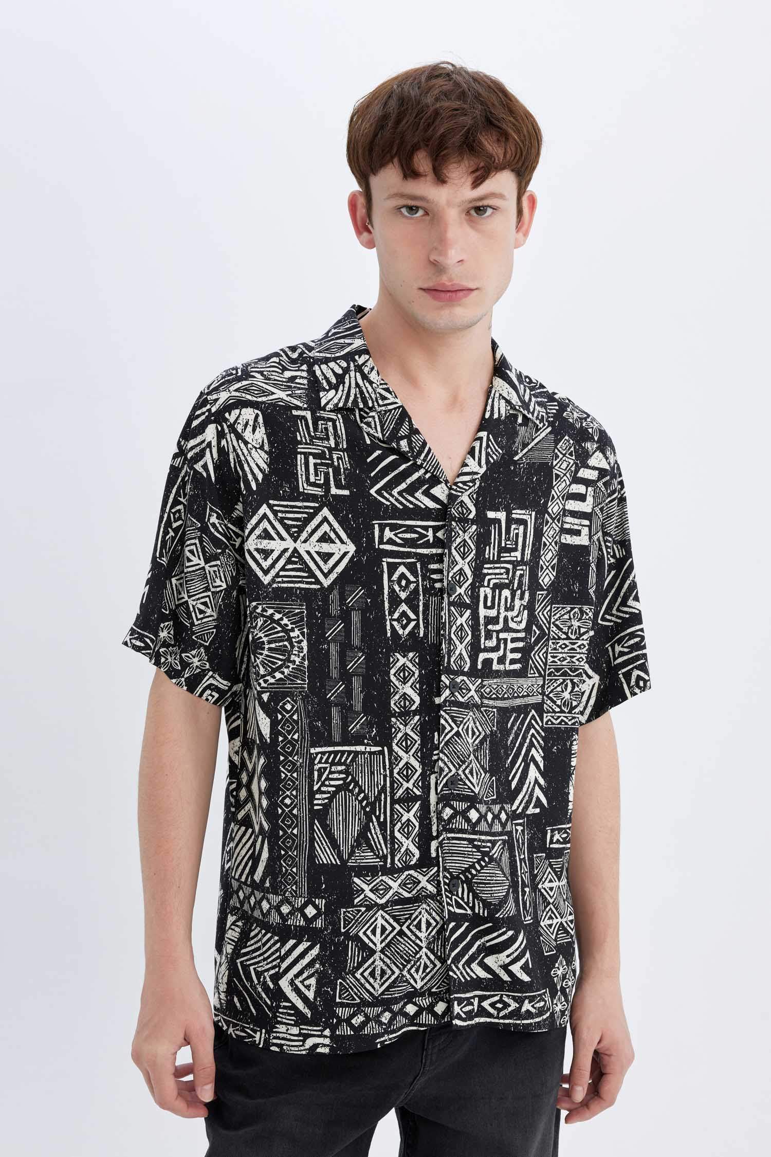 Regular Fit Printed Viscose Short Sleeve Shirt