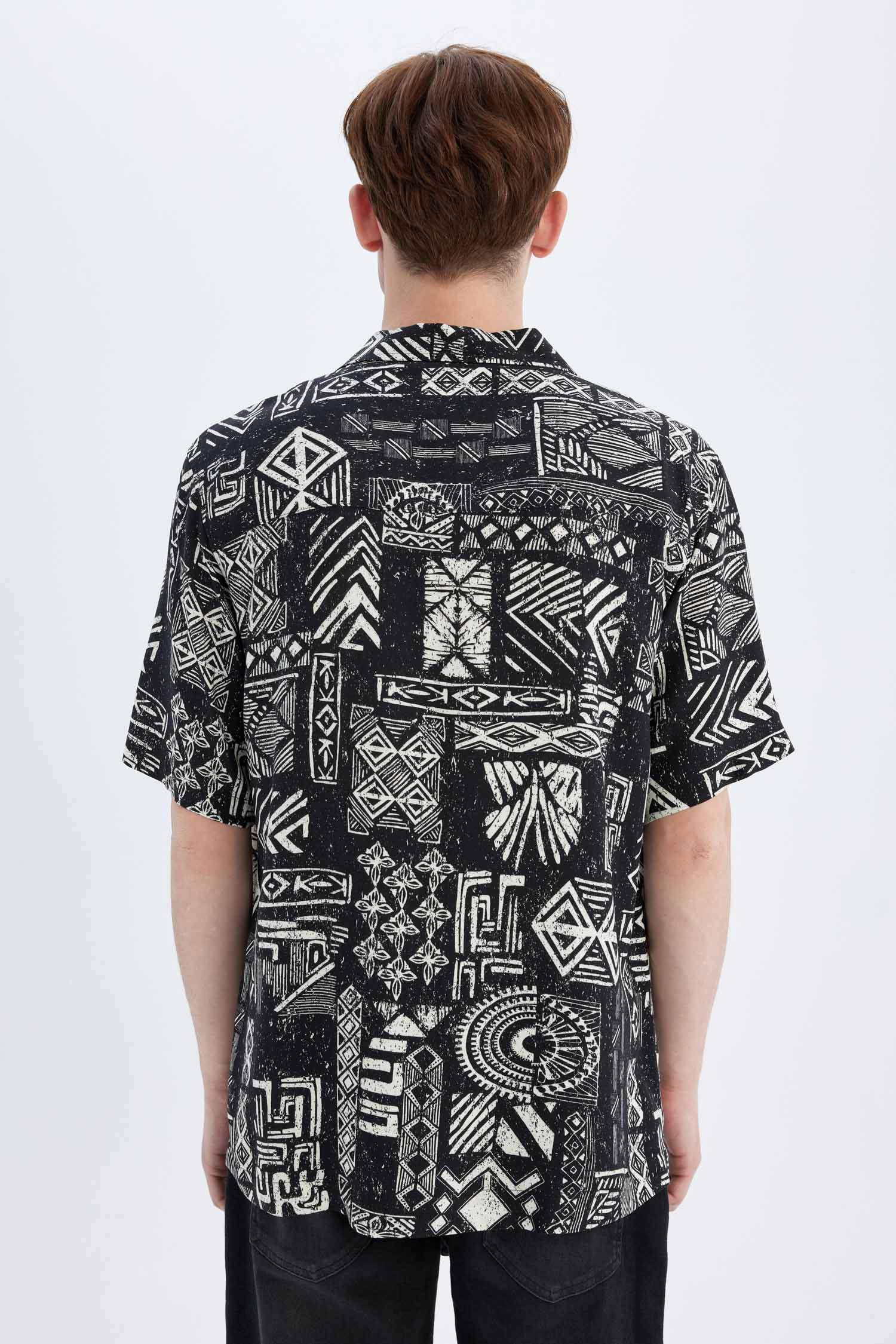 Regular Fit Printed Viscose Short Sleeve Shirt