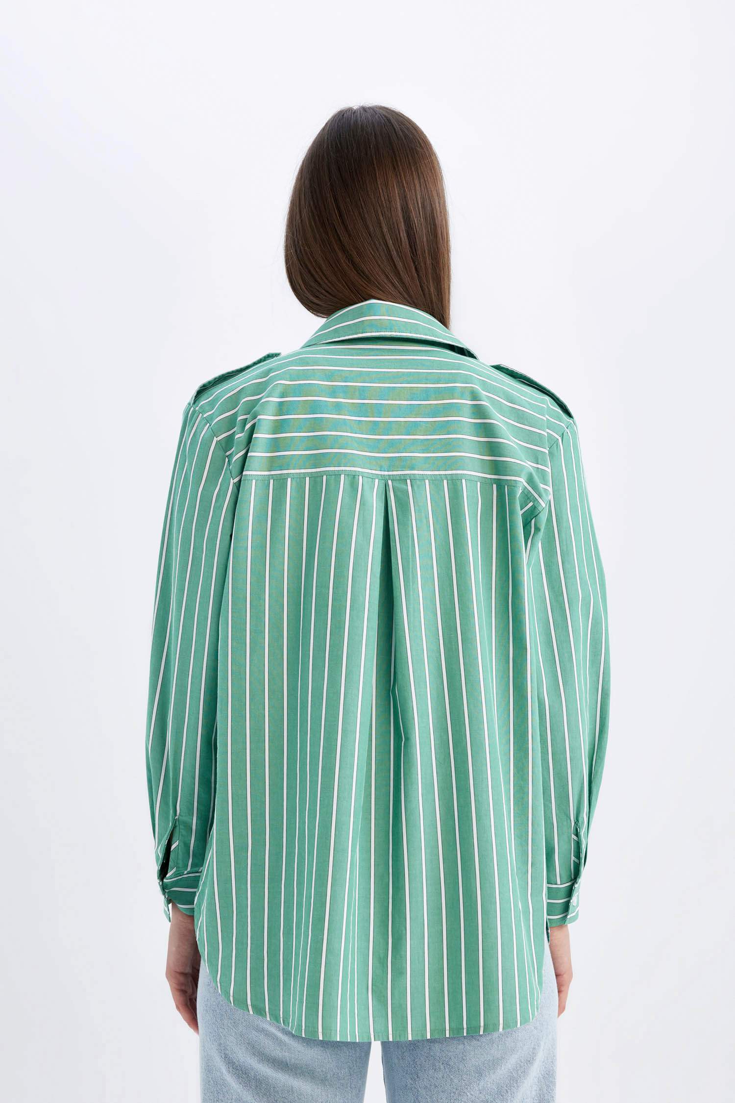 Relax Fit Shirt Collar Printed Poplin Long Sleeve Tunic