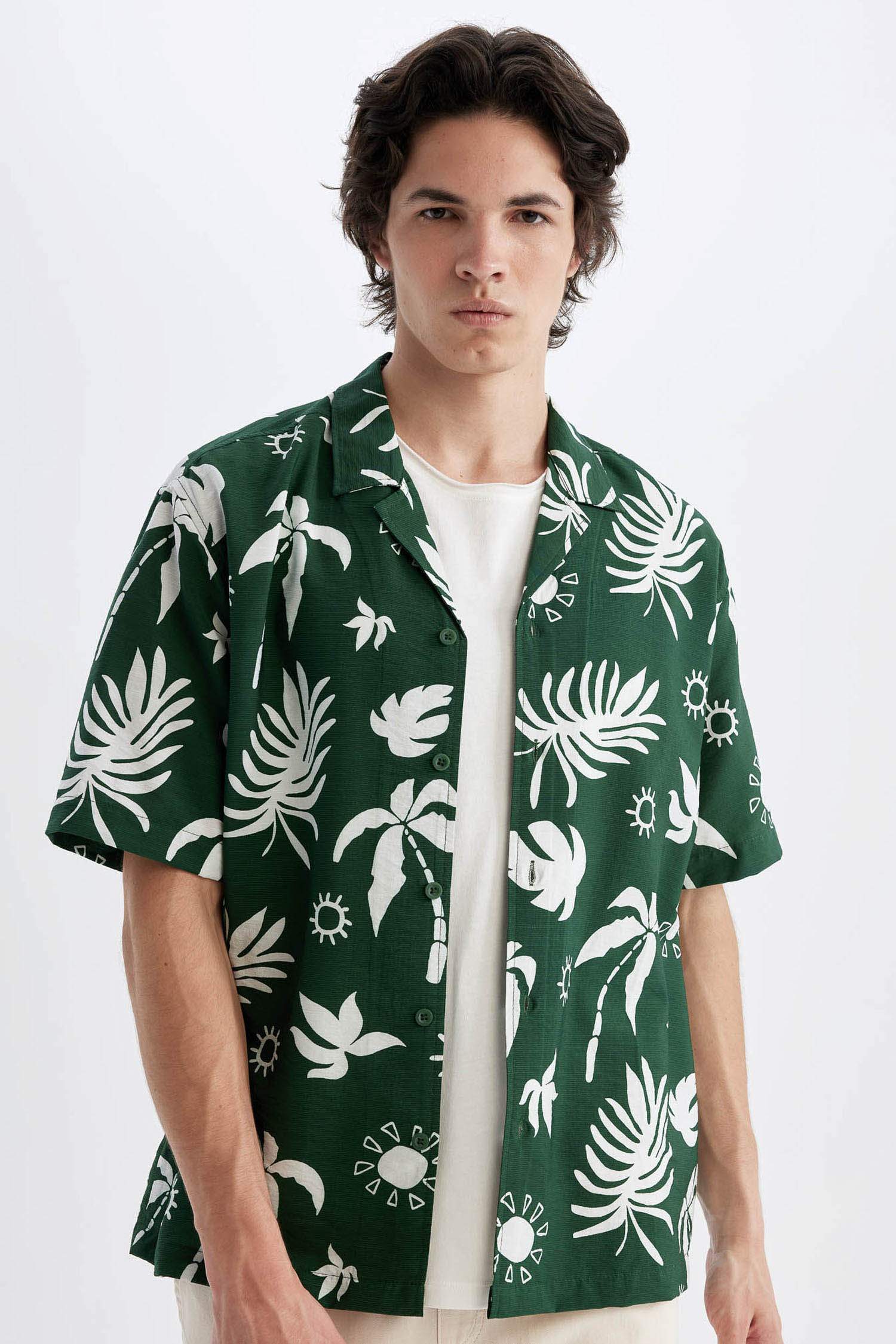 Relax Fit Printed Viscose Hawaiian Shirt
