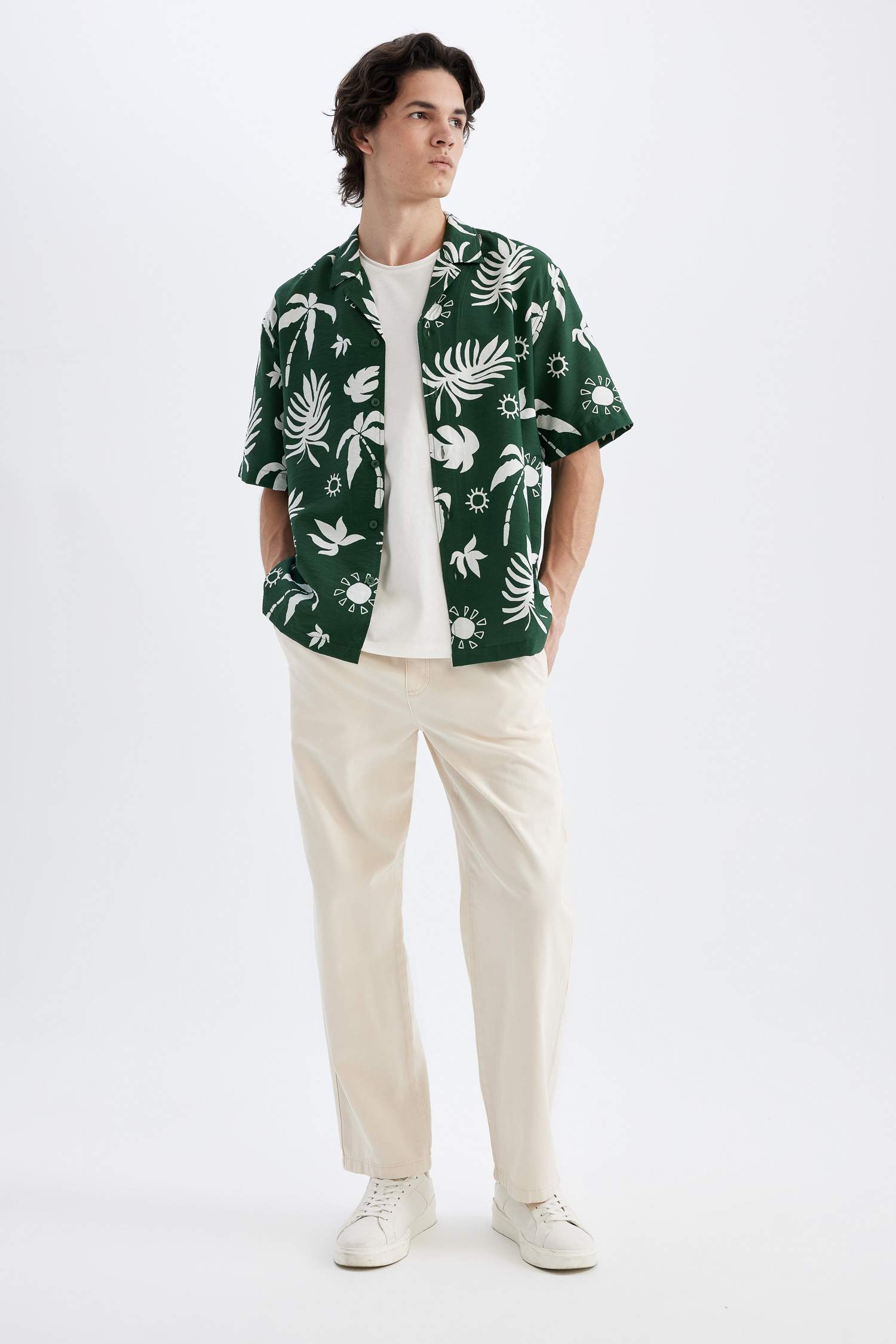 Relax Fit Printed Viscose Hawaiian Shirt