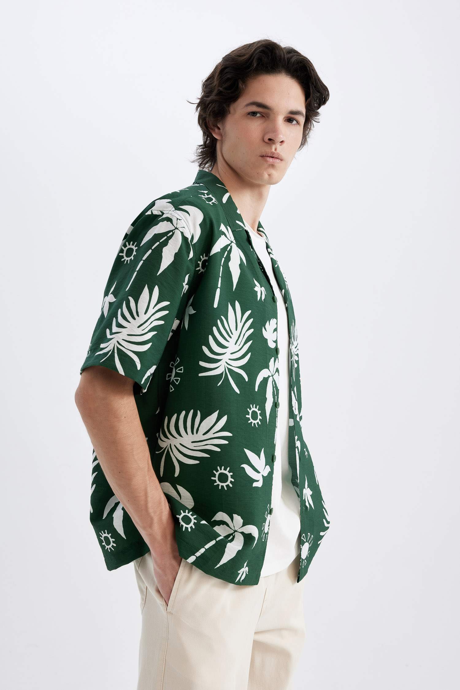 Relax Fit Printed Viscose Hawaiian Shirt