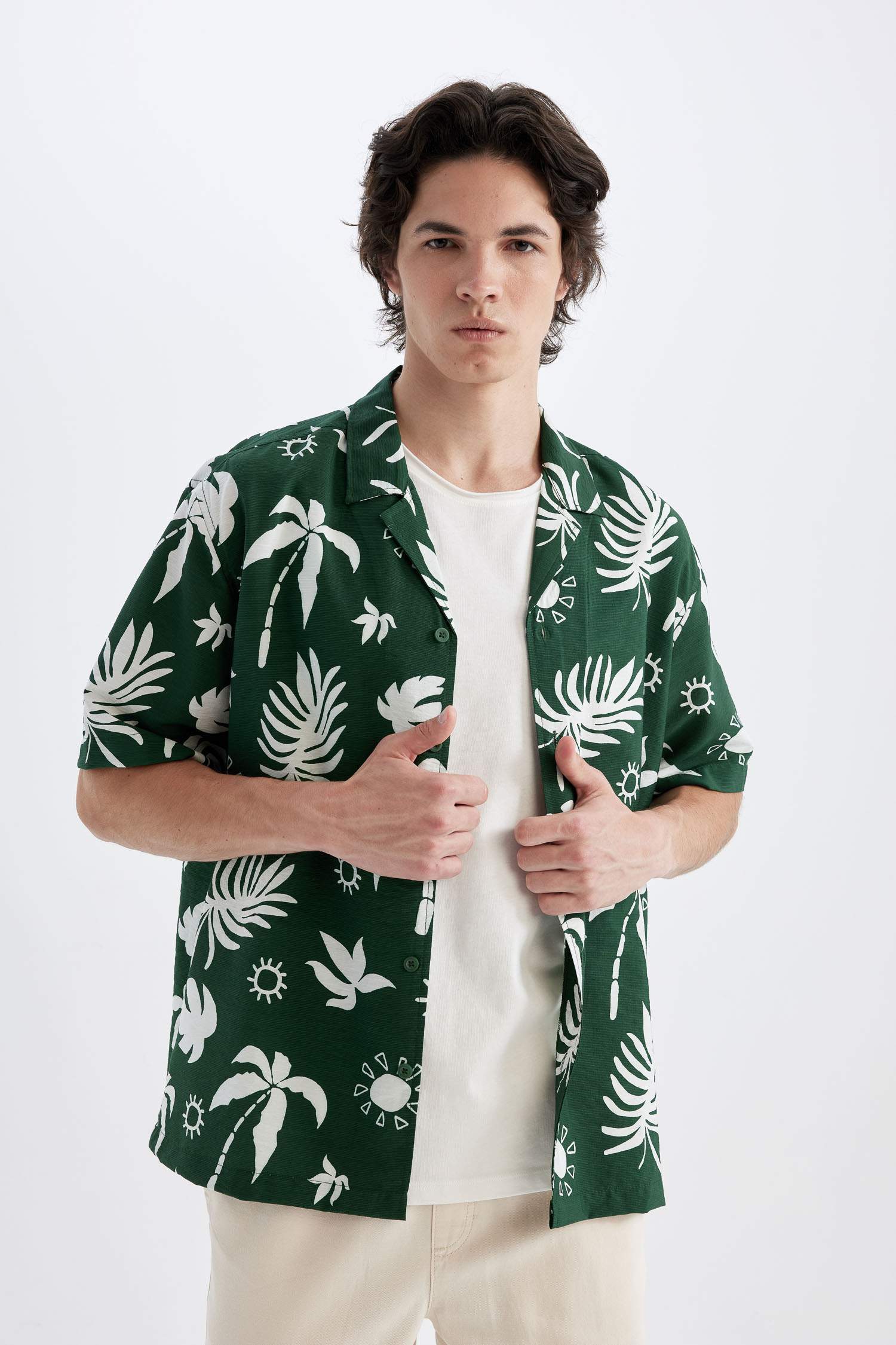 Relax Fit Printed Viscose Hawaiian Shirt