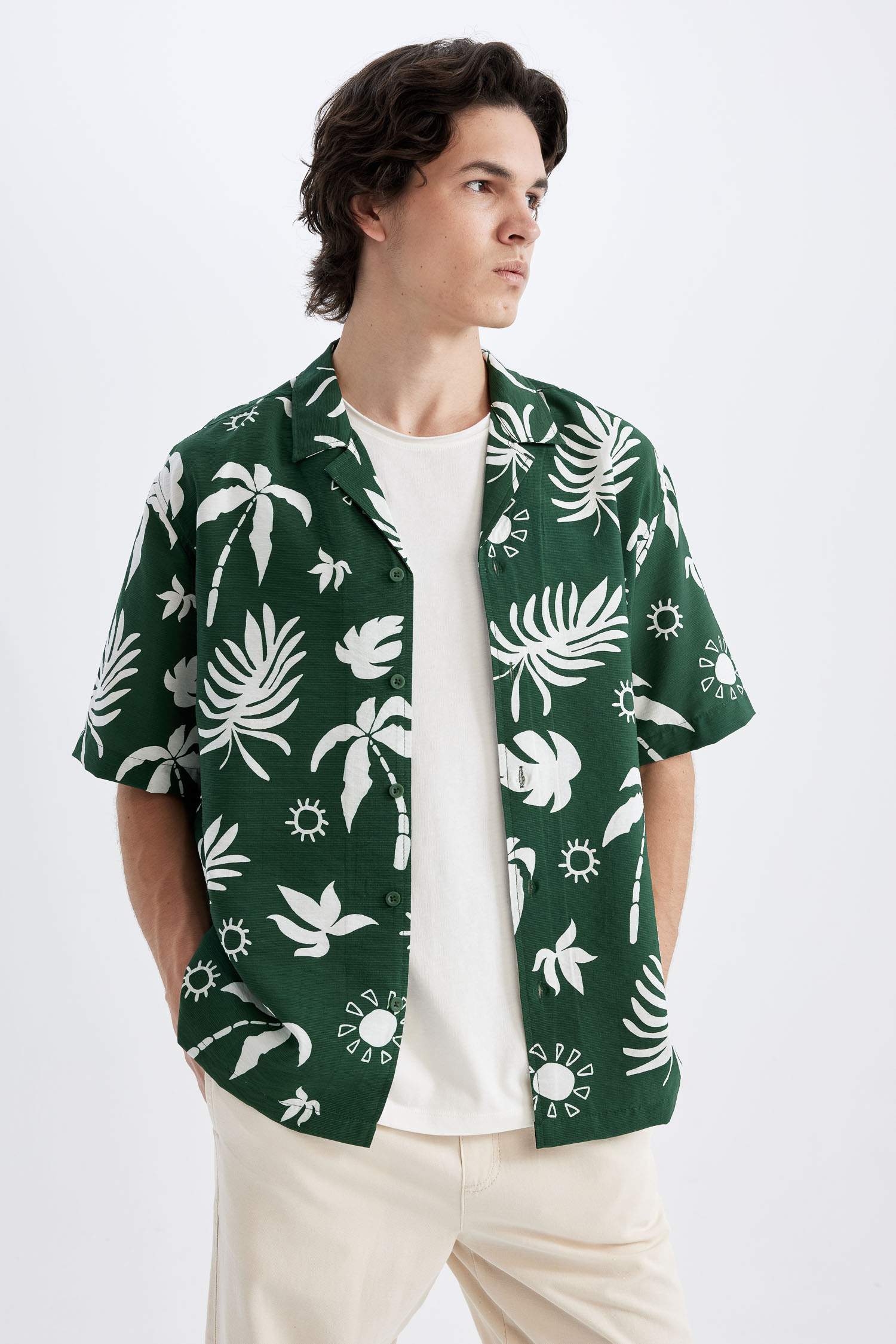 Relax Fit Printed Viscose Hawaiian Shirt