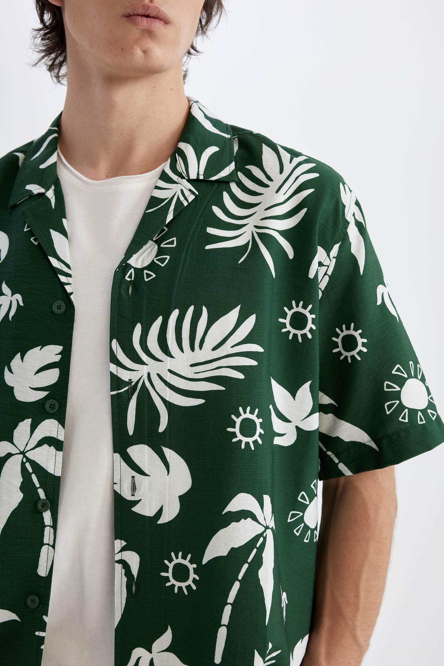 Relax Fit Printed Viscose Hawaiian Shirt