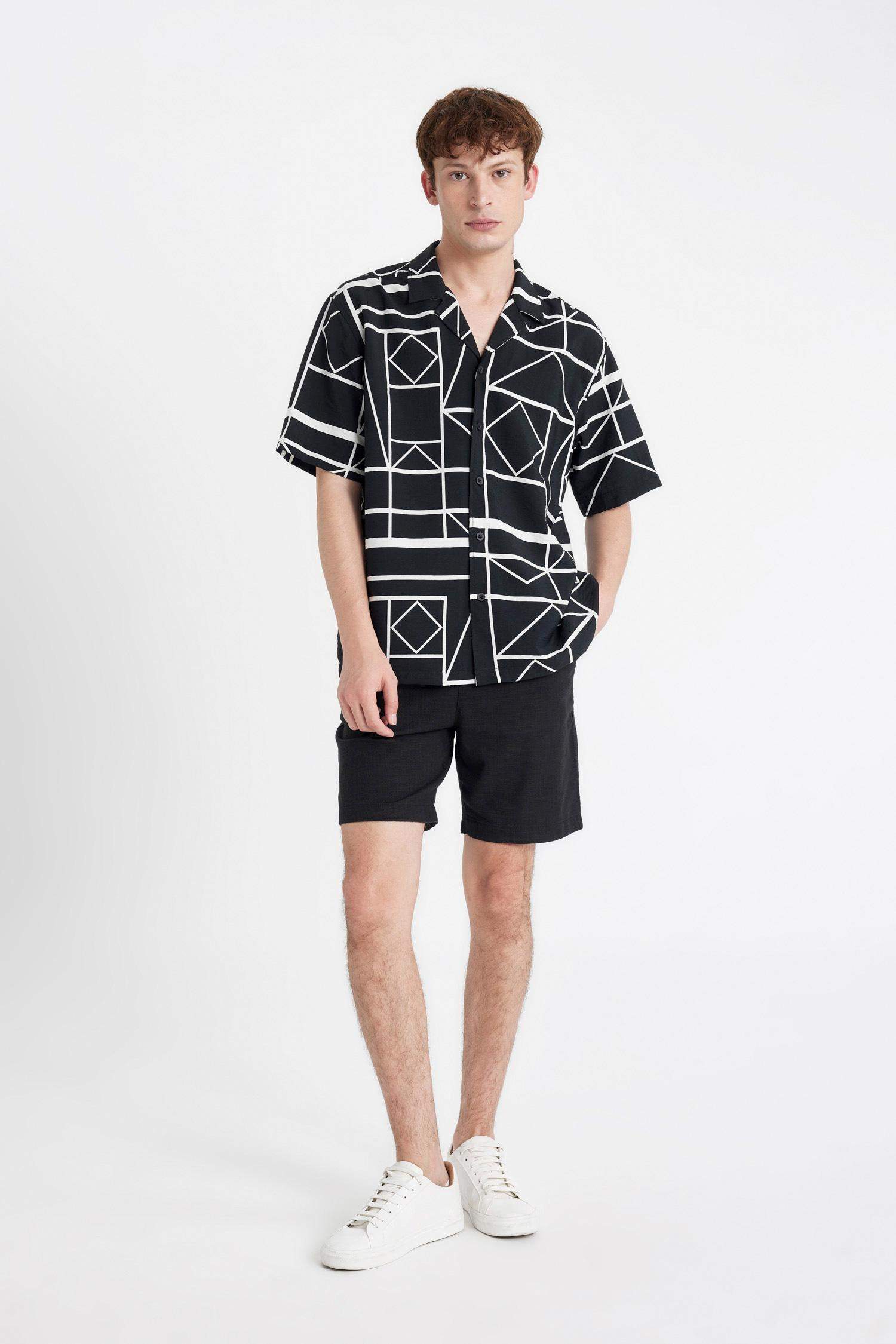 Relax Fit Printed Viscose Short Sleeve Shirt
