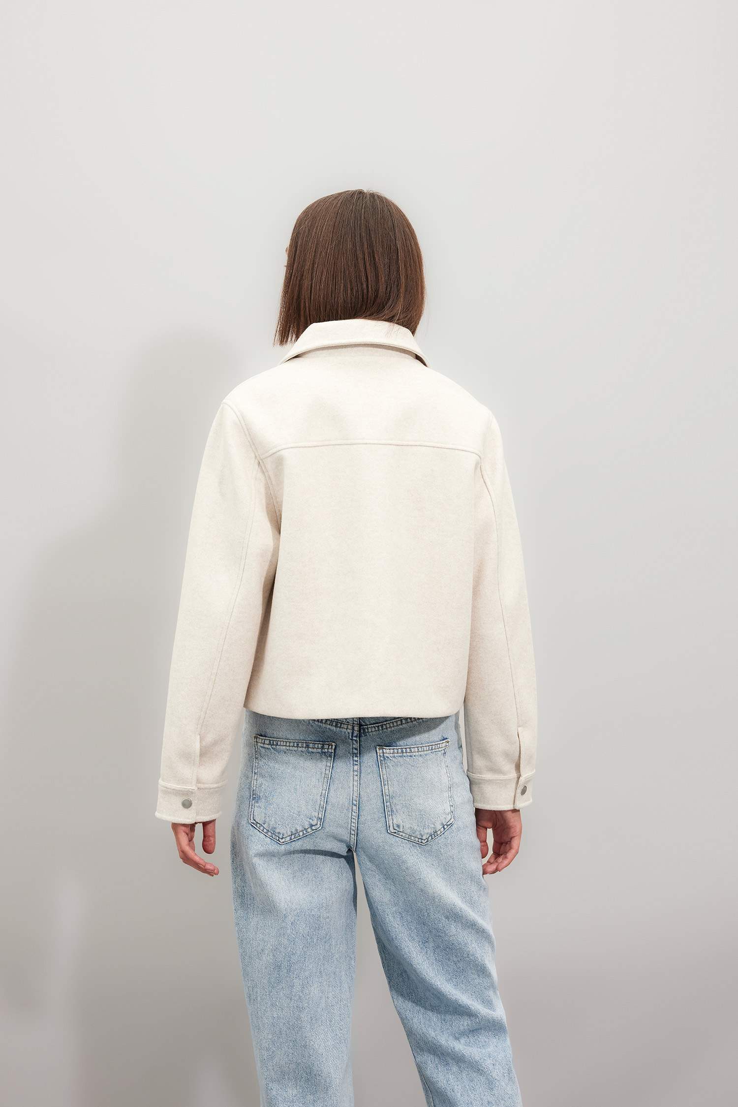 Regular Kalıp Polo Yaka Çıtçıtlı Cepli Kısa Kaşe Ceket