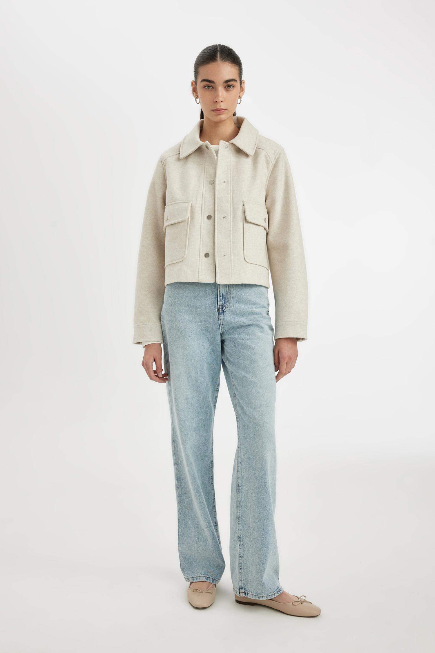 Regular Kalıp Polo Yaka Çıtçıtlı Cepli Kısa Kaşe Ceket